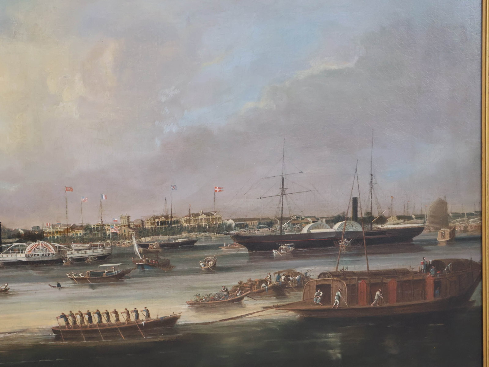 Chinese Qing Dynasty "China Trade" Hongs at Canton, Oil on Canvas - 5