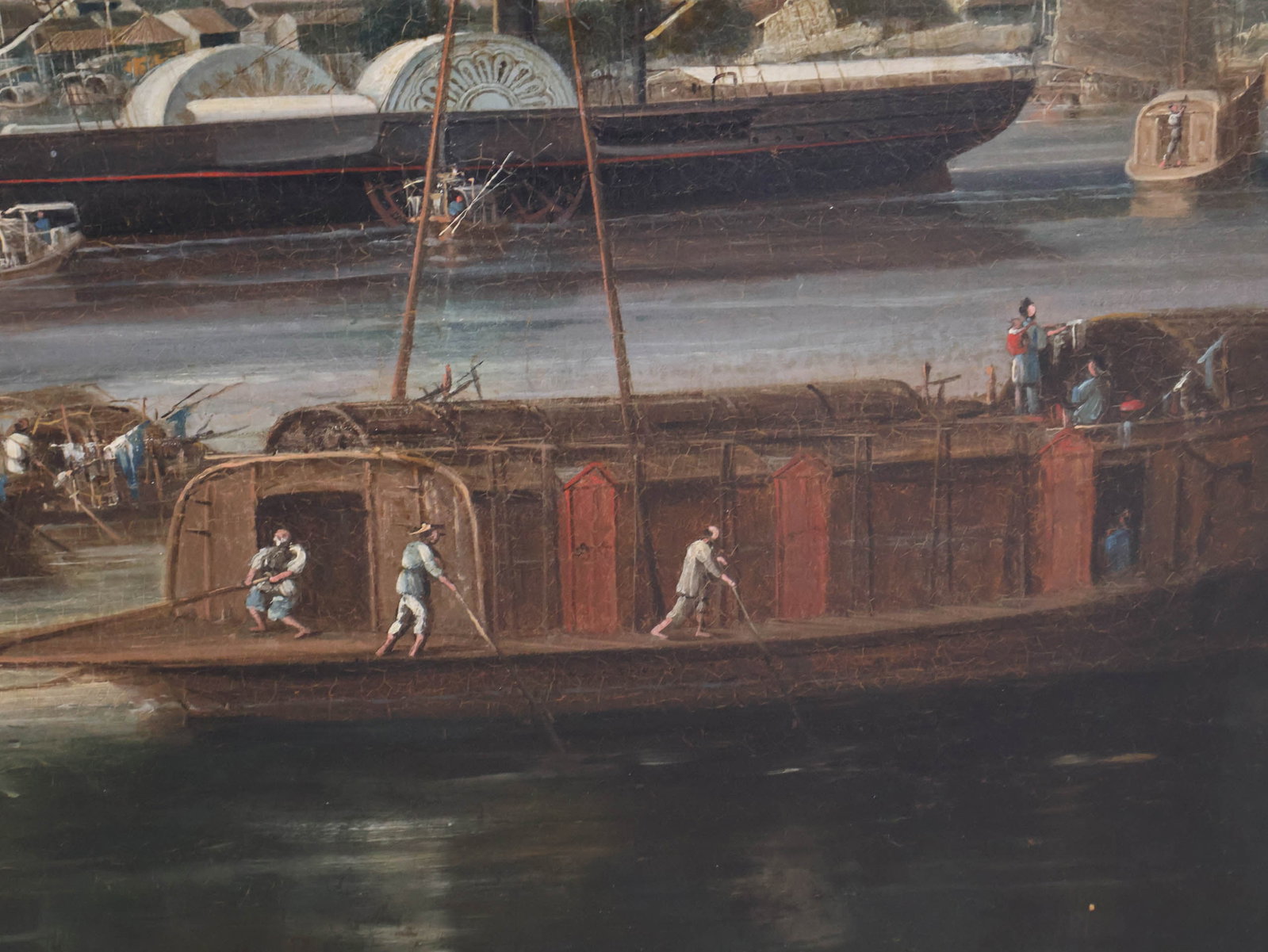 Chinese Qing Dynasty "China Trade" Hongs at Canton, Oil on Canvas - 6