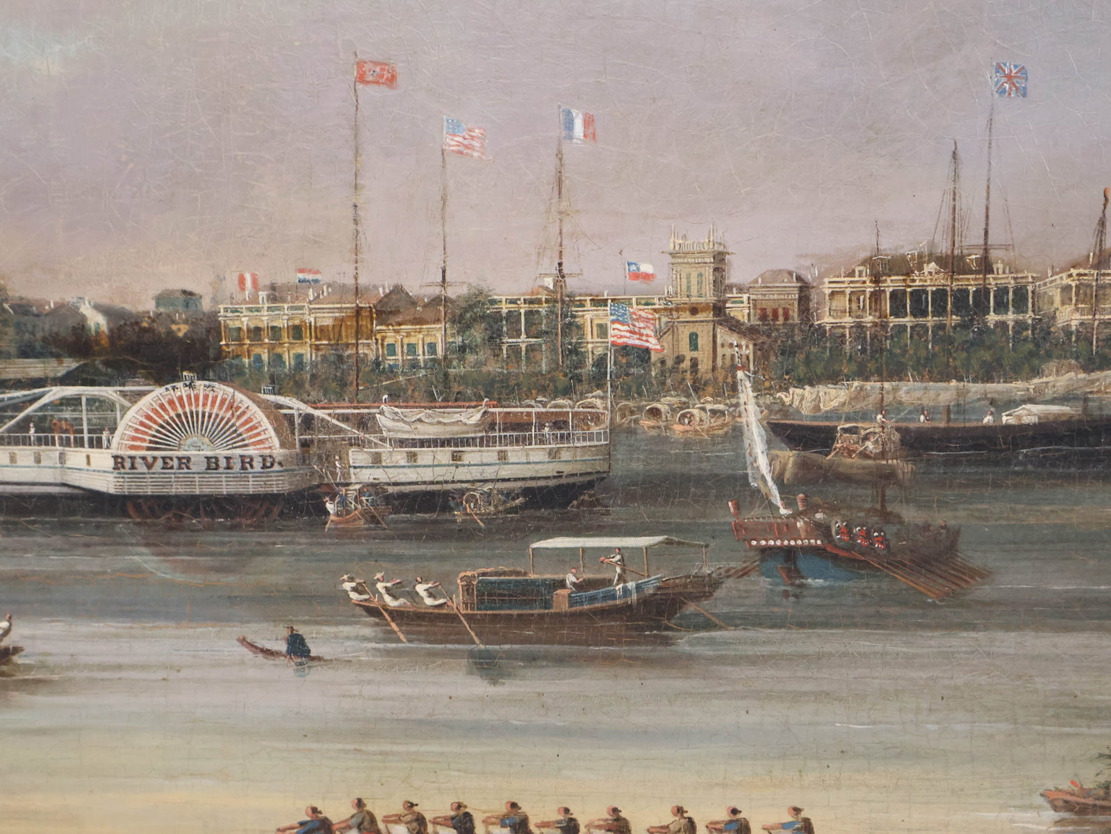 Chinese Qing Dynasty "China Trade" Hongs at Canton, Oil on Canvas - 9