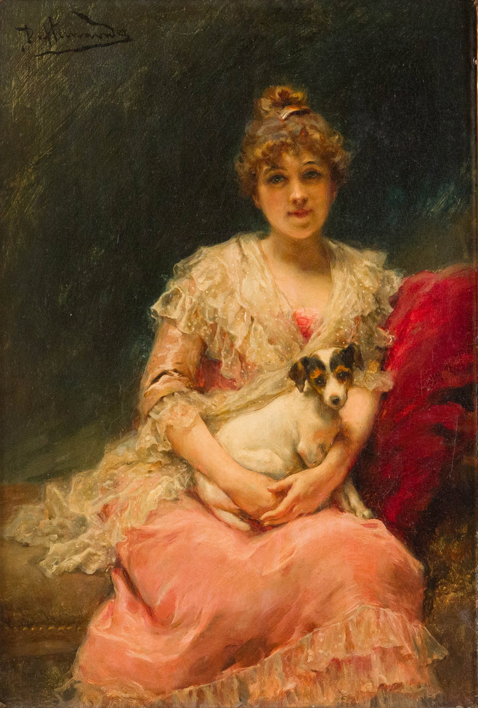 Daniel Hernandez, 1856-1932, Woman with Dog, Oil on Board (1 of 7)