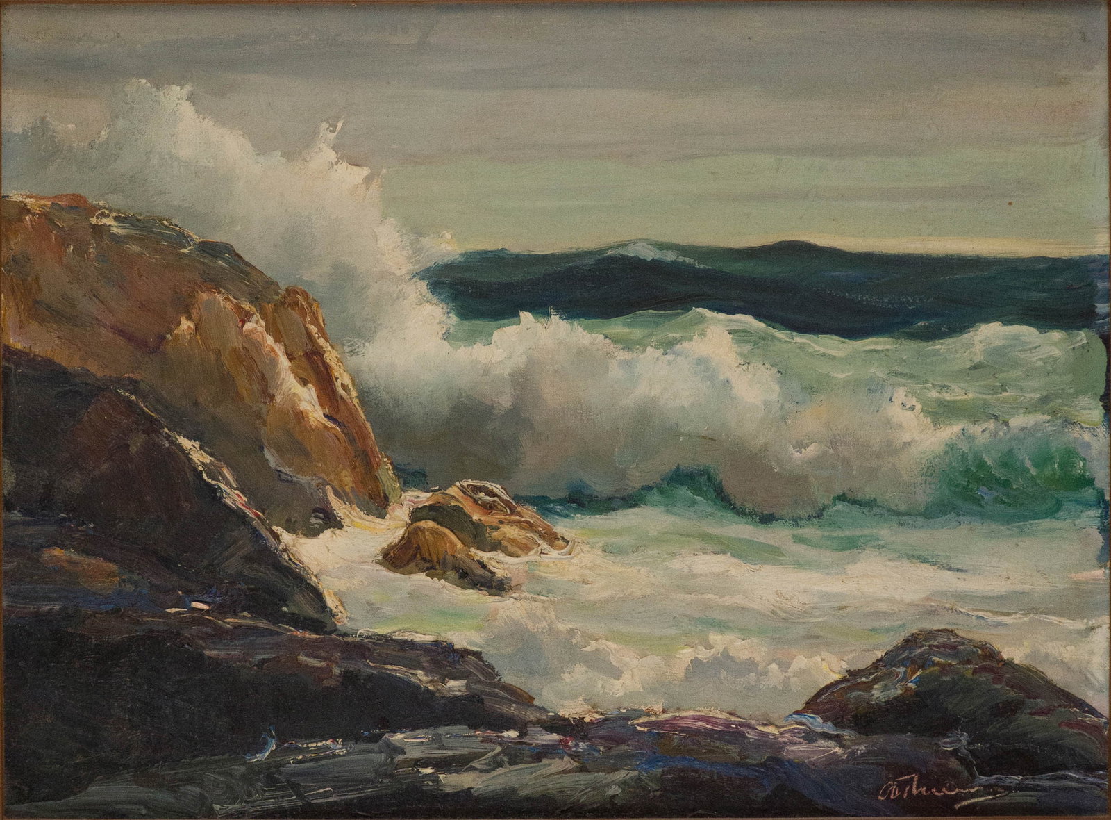 Anthony Thieme, 1888-1954, Waves Breaking on Rocky Shoreline, Oil on Board (1 of 7)