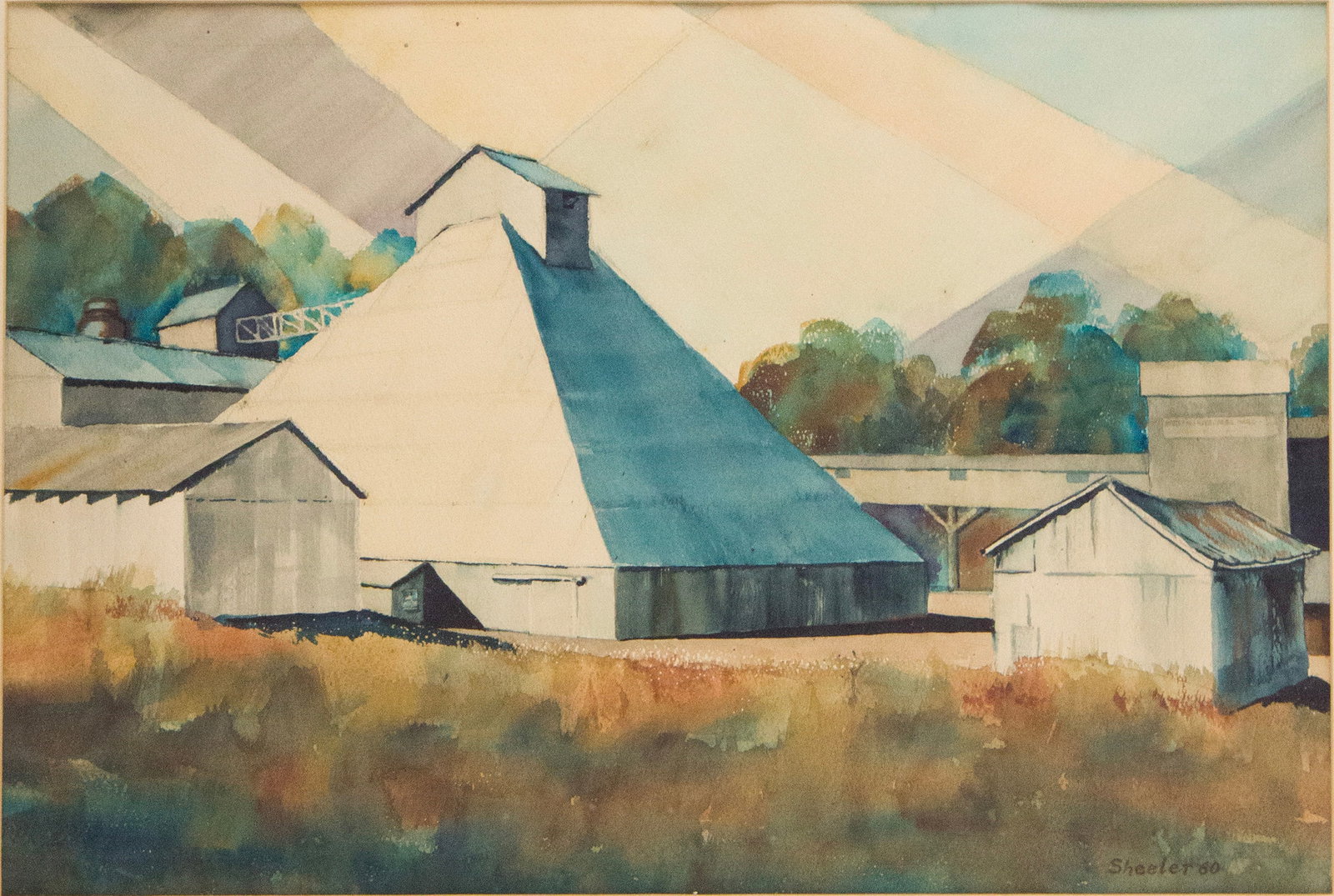 Charles R Sheeler, 1883-1965, Factory Scene, Watercolor: Charles R Sheeler 1883-1965 Factory Scene Watercolor Signed and dated l.r. "Sheeler 60" Sight: 13 1/2 x 20 1/2 in. (34.3 x 52.1 cm.), Frame: 25 x 31 in. (63.5 x 78.7 cm.)