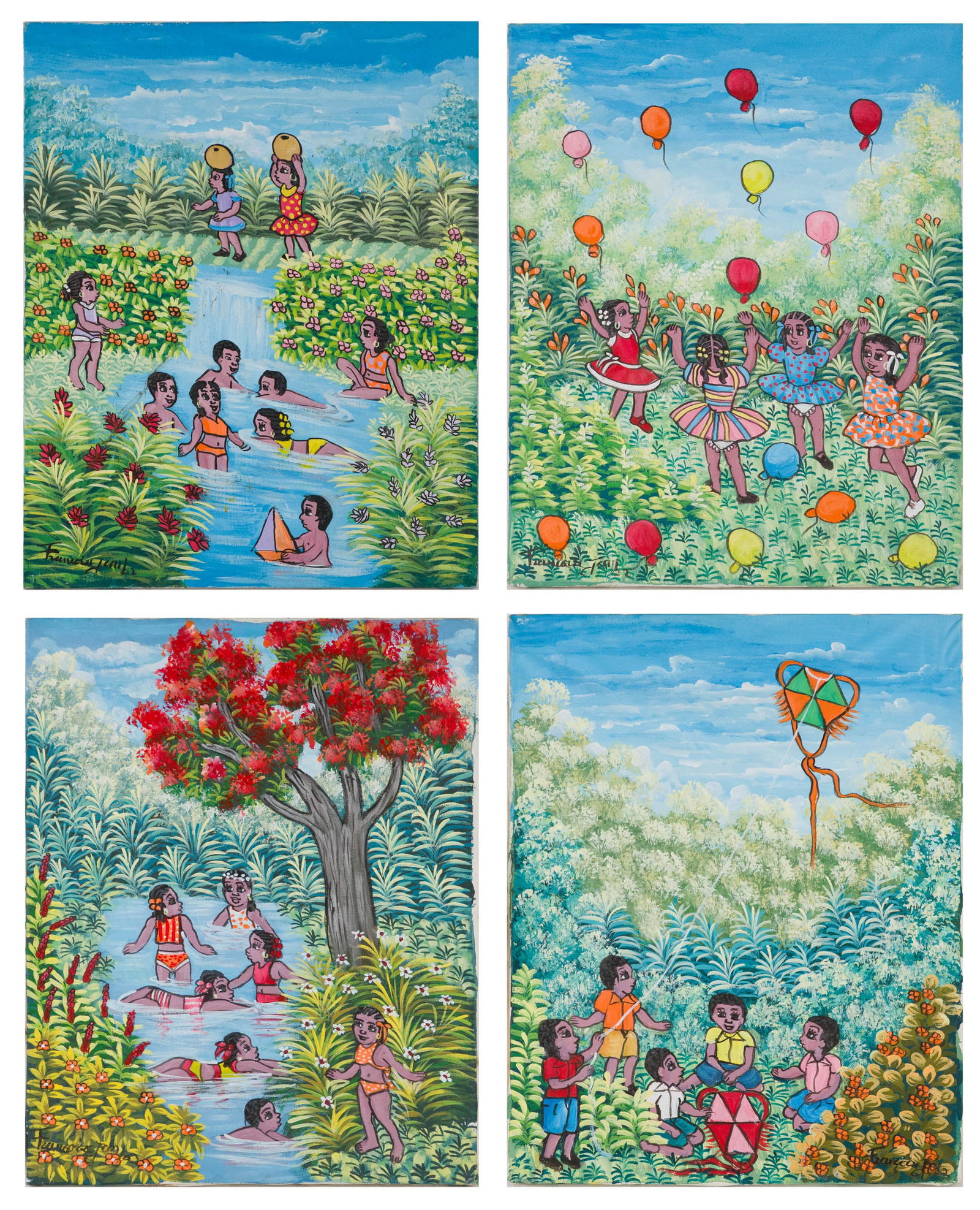 Francoise Jean, Haiti , Children Playing, Oil on Canvas (1 of 17)