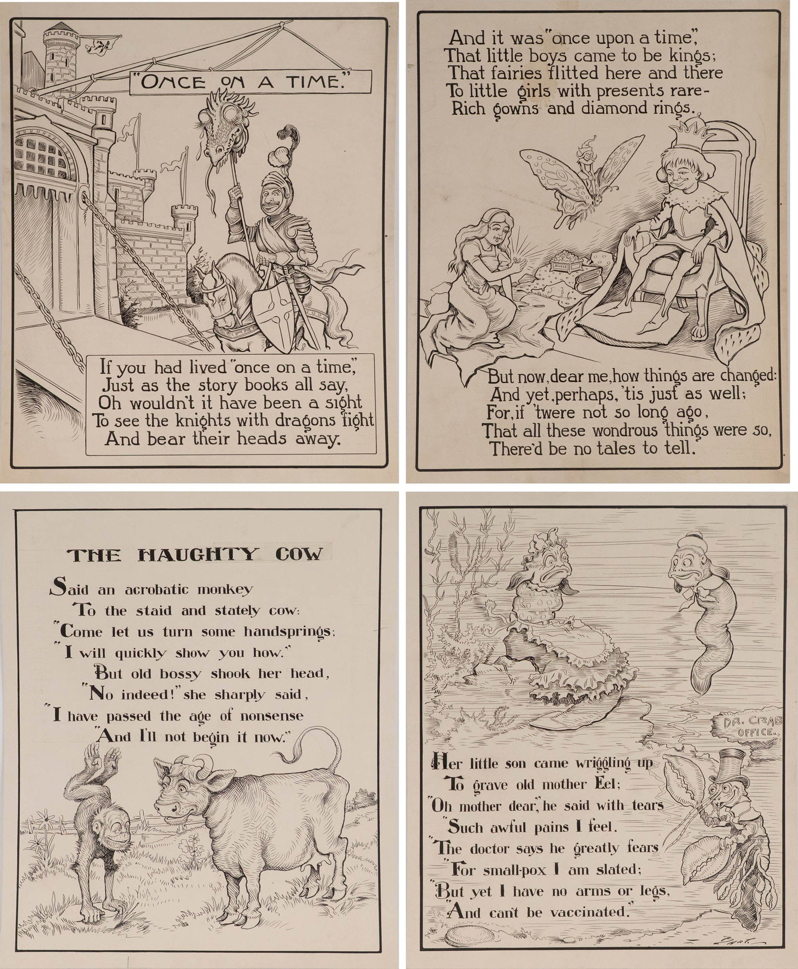 Charles L Bartholomew, American 1860-1949, Four Pirate Frog Illustrations, Ink on Cardstock: Charles L Bartholomew American, 1860-1949 Four Pirate Frog Illustrations Ink on Cardstock Comprising, pages 64, 72, 86, 87 Each Approx. 17 1/2 x 13 3/4 in. (44.5 x 34.9 cm.)