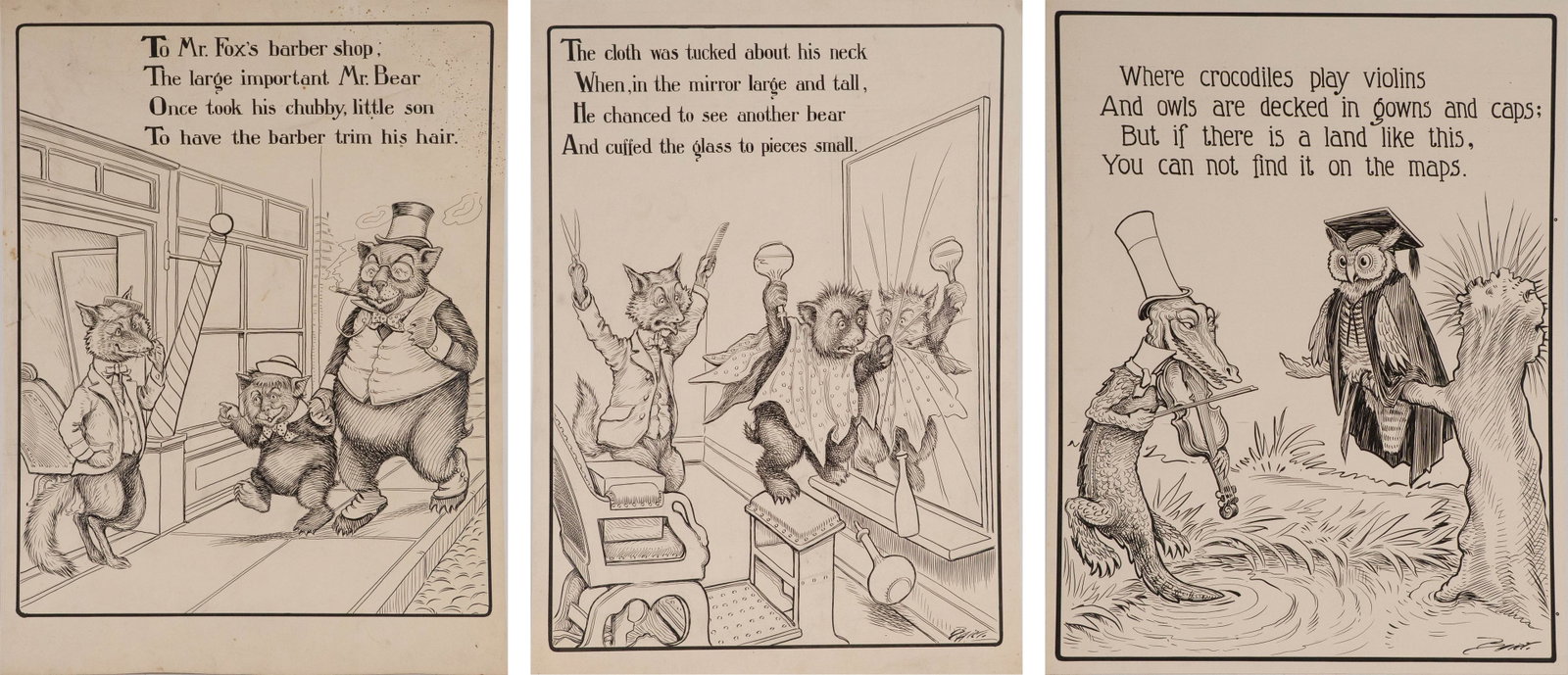 Charles L Bartholomew, American 1860-1949, Three Pirate Frog Illustrations, Ink on Cardstock (1 of 10)