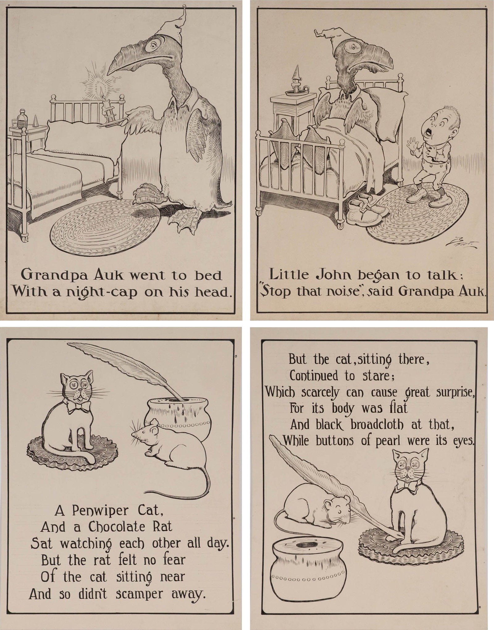 Charles L Bartholomew, American 1860-1949, Four Illustrations, Ink on Cardstock (1 of 13)