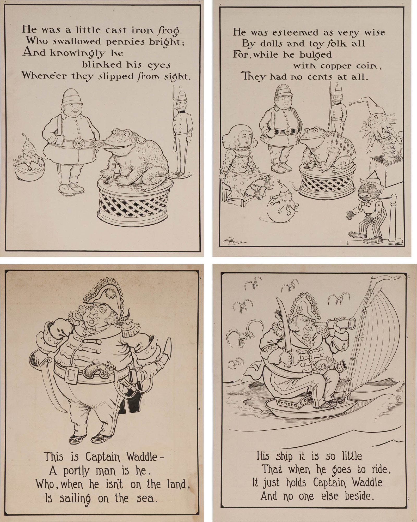 Charles L Bartholomew, American 1860-1949, Four Illustrations, Ink on Cardstock (1 of 13)