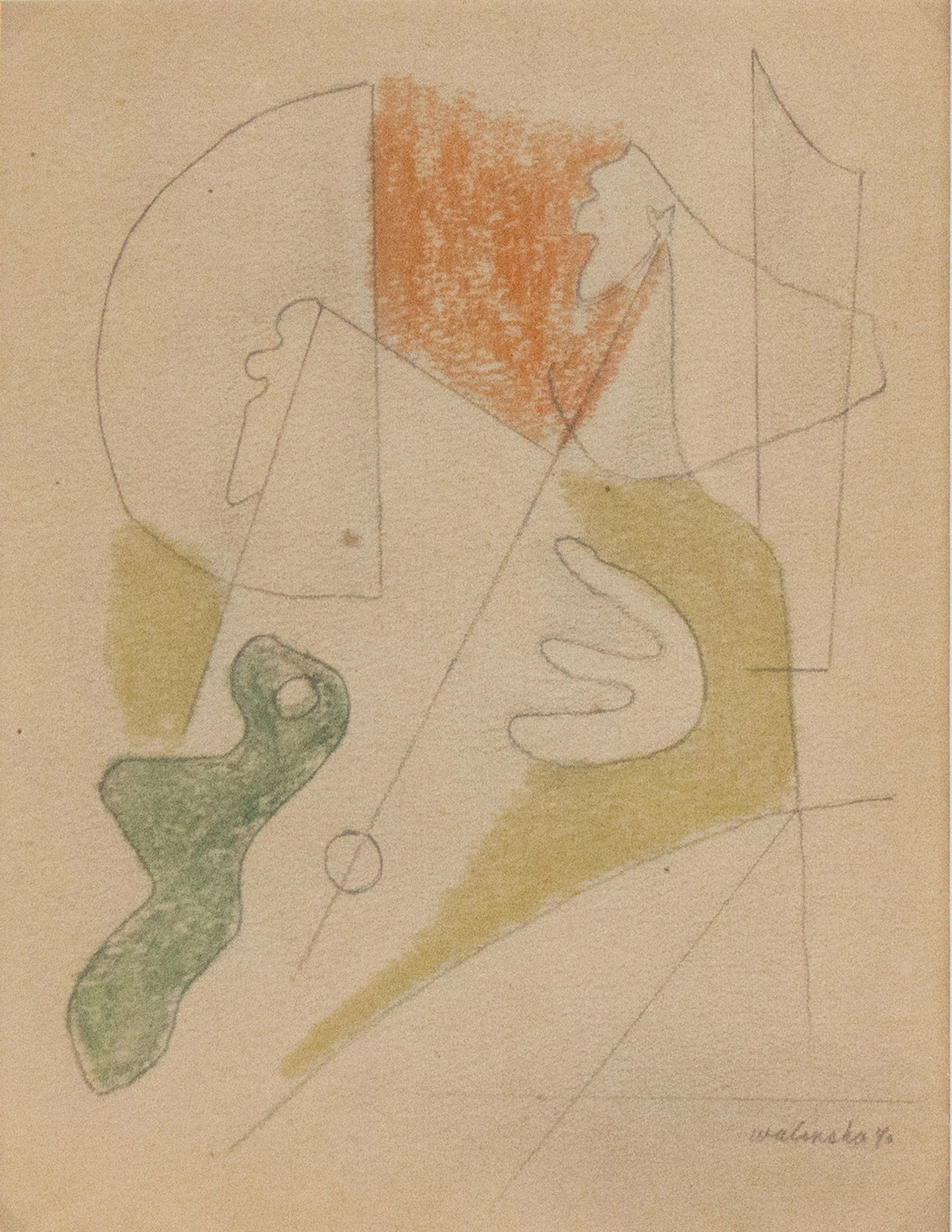 Anna Walinska, 1906-1997, Abstract, Mixed Medias: Anna Walinska 1906-1997 Abstract Mixed Medias Signed "Walinska 40". Provenance: Property from a Private New York and German Collector Sight: 7 x 5 1/4 in. (17.8 x 13.3 cm.), Frame: 15 1/4 x 13 1/4
