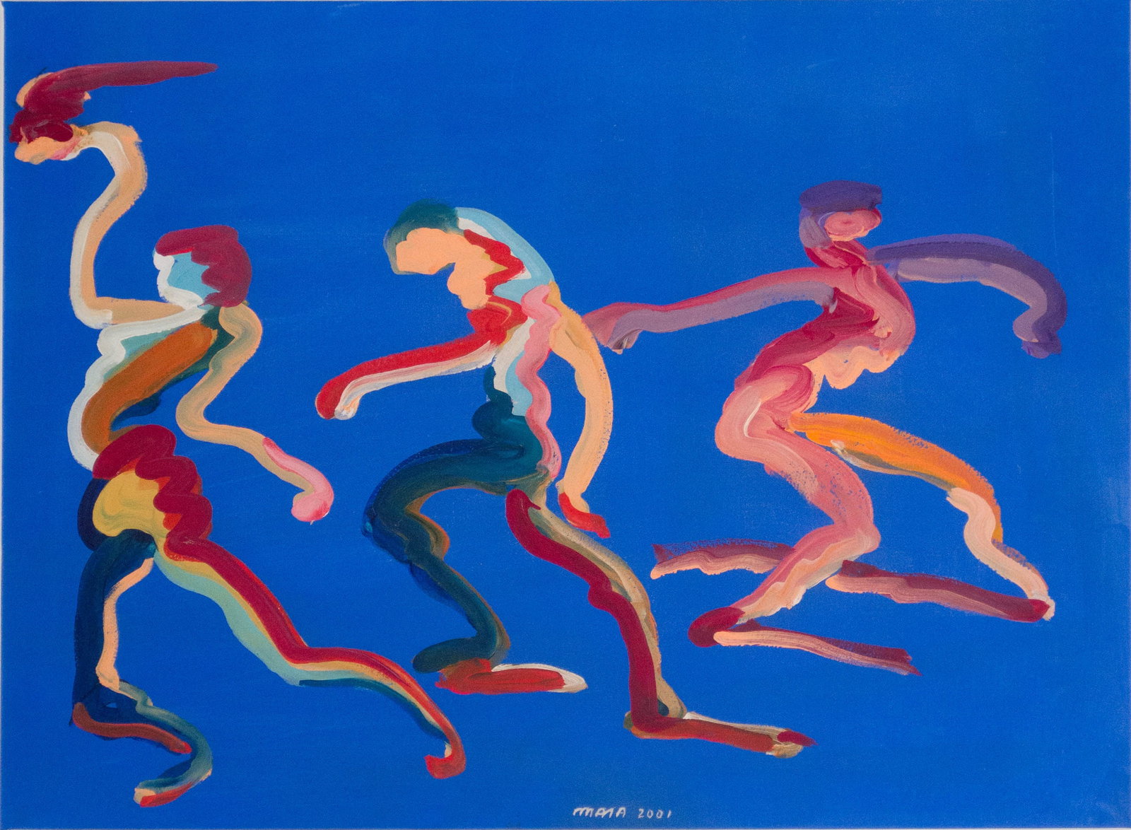 Mustafa Ata, 1945, Three Abstract Figures, Mixed Media on Paper: Mustafa Ata 1945 Three Abstract Figures Mixed Media on Paper Signed l.c. M. Ata, dated 2001. Sight: 15 1/2 x 21 3/4 in. (39.4 x 55.2 cm.), Frame: 23 1/4 x 29 1/4 in. (59.1 x 74.3 cm.)