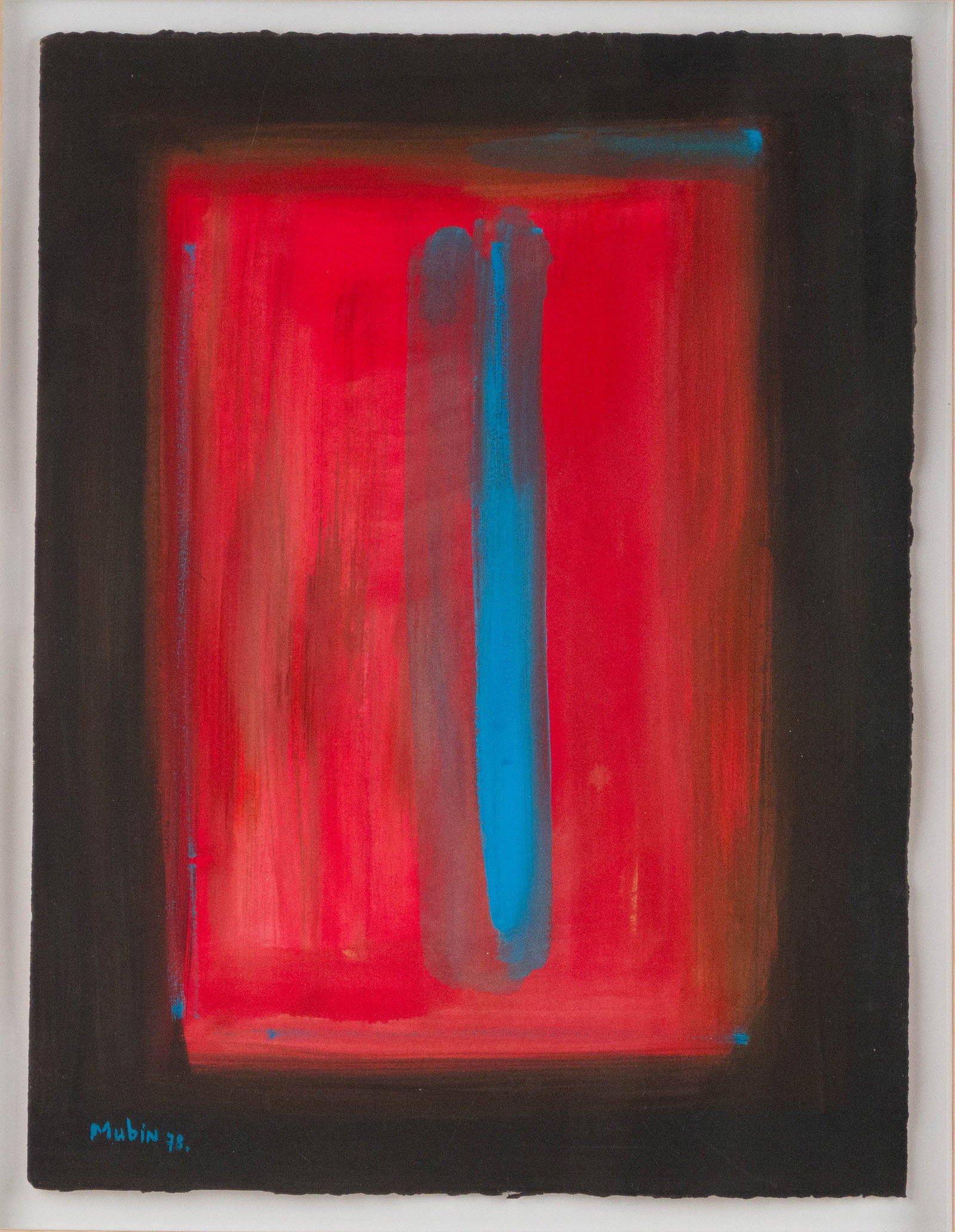 Orhon Mubin, 1924-1981, Abstract in Red and Blue, Gouache on Paper: Orhon Mubin 1924-1981 Abstract in Red and Blue Gouache on Paper Signed l.l. and dated 78 Sight: 22 1/4 x 17 1/4 in. (56.5 x 43.8 cm.), Frame: 25 1/4 x 20 1/2 in. (64.1 x 52.1 cm.)