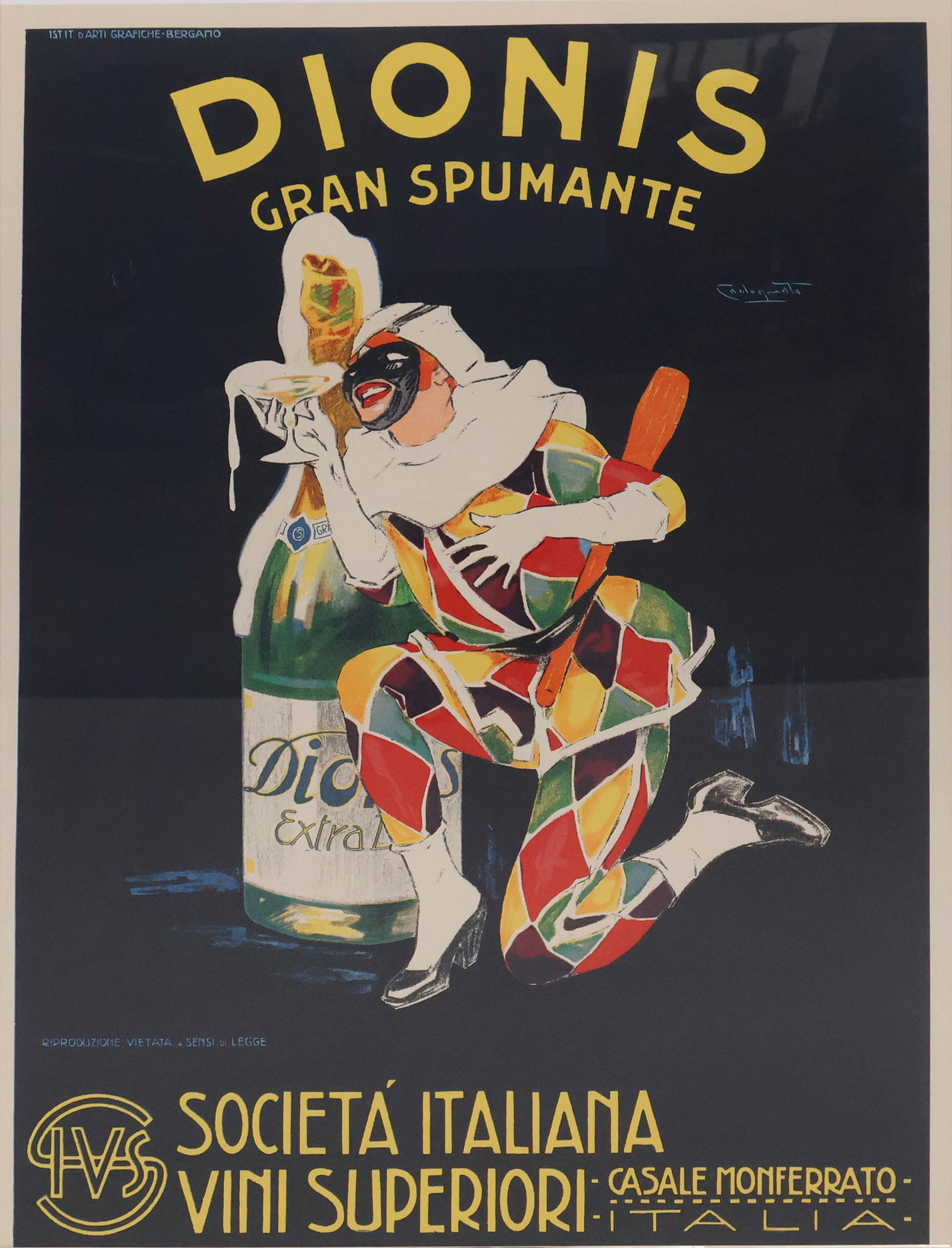 Plinio Codognato, Italian 1878-1940, Dionis Gran Spumante, Poster: Plinio Codognato Italian, 1878-1940 Dionis Gran Spumante Poster Societa Italiana Vini Superiori Casale Monferrato, Italia. Sight: 43 1/2 x 31 in. (110.5 x 78.7 cm.), Frame: 54 1/2 x 42 in. (138.4 x