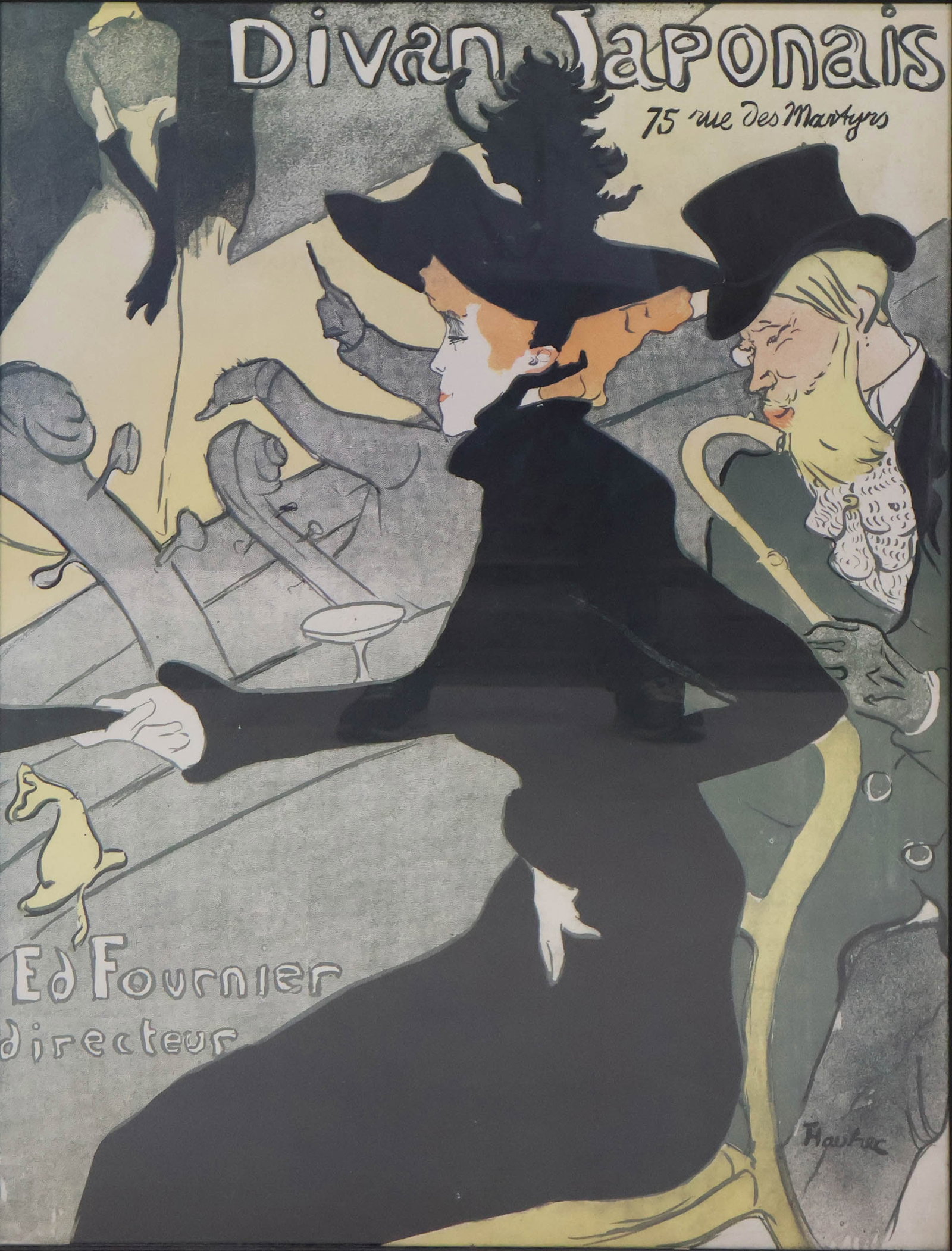Henri de Toulouse-Lautrec, French 1864-1901, Divan Japonais, Print: Henri de Toulouse-Lautrec French, 1864-1901 Divan Japonais Print Reproduction Sight: 37 1/2 x 28 1/2 in. (95.3 x 72.4 cm.), Frame: 40 1/2 x 31 1/4 in. (102.9 x 79.4 cm.) Henri de Toulouse-Lautrec's
