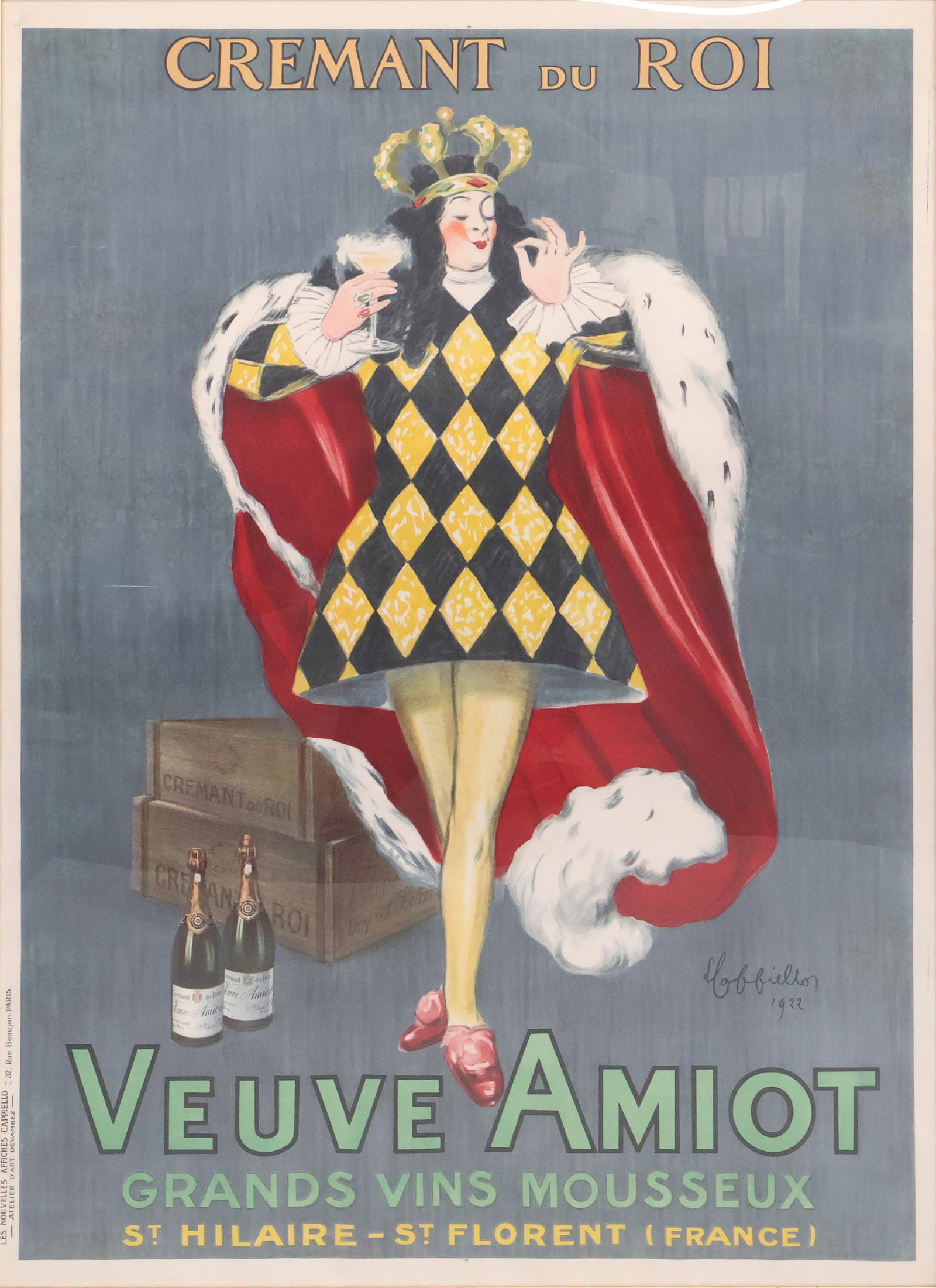 Leonetto Cappiello, French 1875-1942, Cremant du Roi, Veuve Amoit, Poster: Leonetto Cappiello French, 1875-1942 Cremant du Roi, Veuve Amoit Poster Grands Vins Mousseux, St. Hilarire-St. Florent (France). Sight: 62 1/4 x 46 in. (158.1 x 116.8 cm.), Frame: 69 1/4 x 53 in.