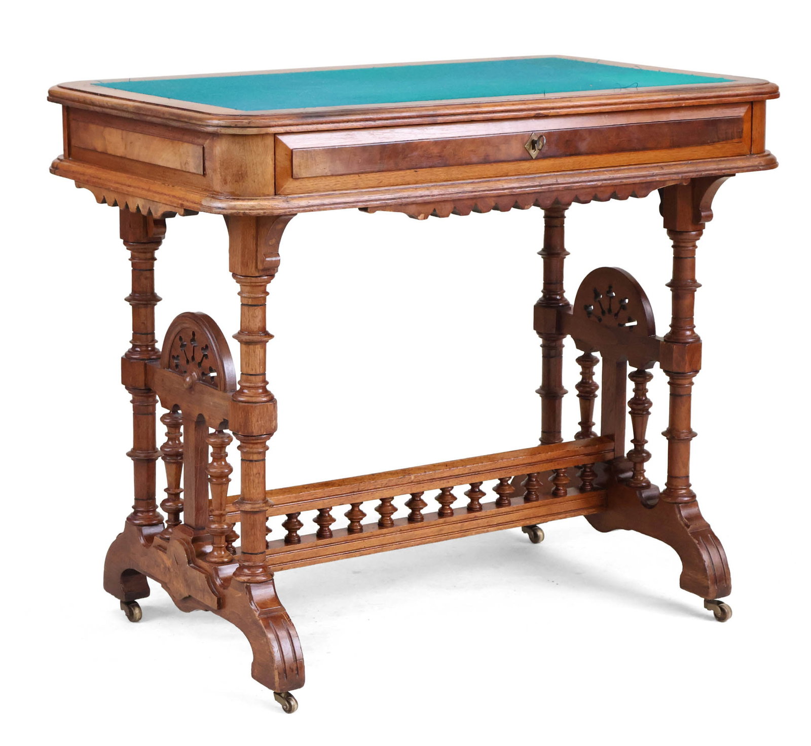 Victorian Figured Walnut Writing Desk: Victorian Figured Walnut Writing Desk Late 19th C. with baize lined top. 30 1/4 x 36 x 21 3/4 in. (76.8 x 91.4 x 55.2 cm.)