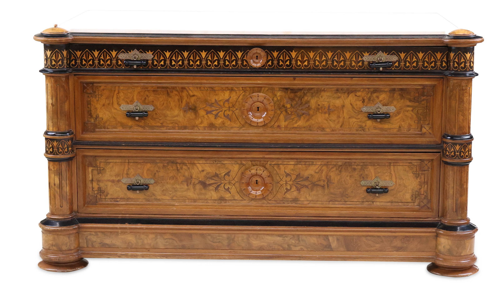 Victorian Part-Ebonized Inlaid Walnut Marble Top Chest (1 of 15)