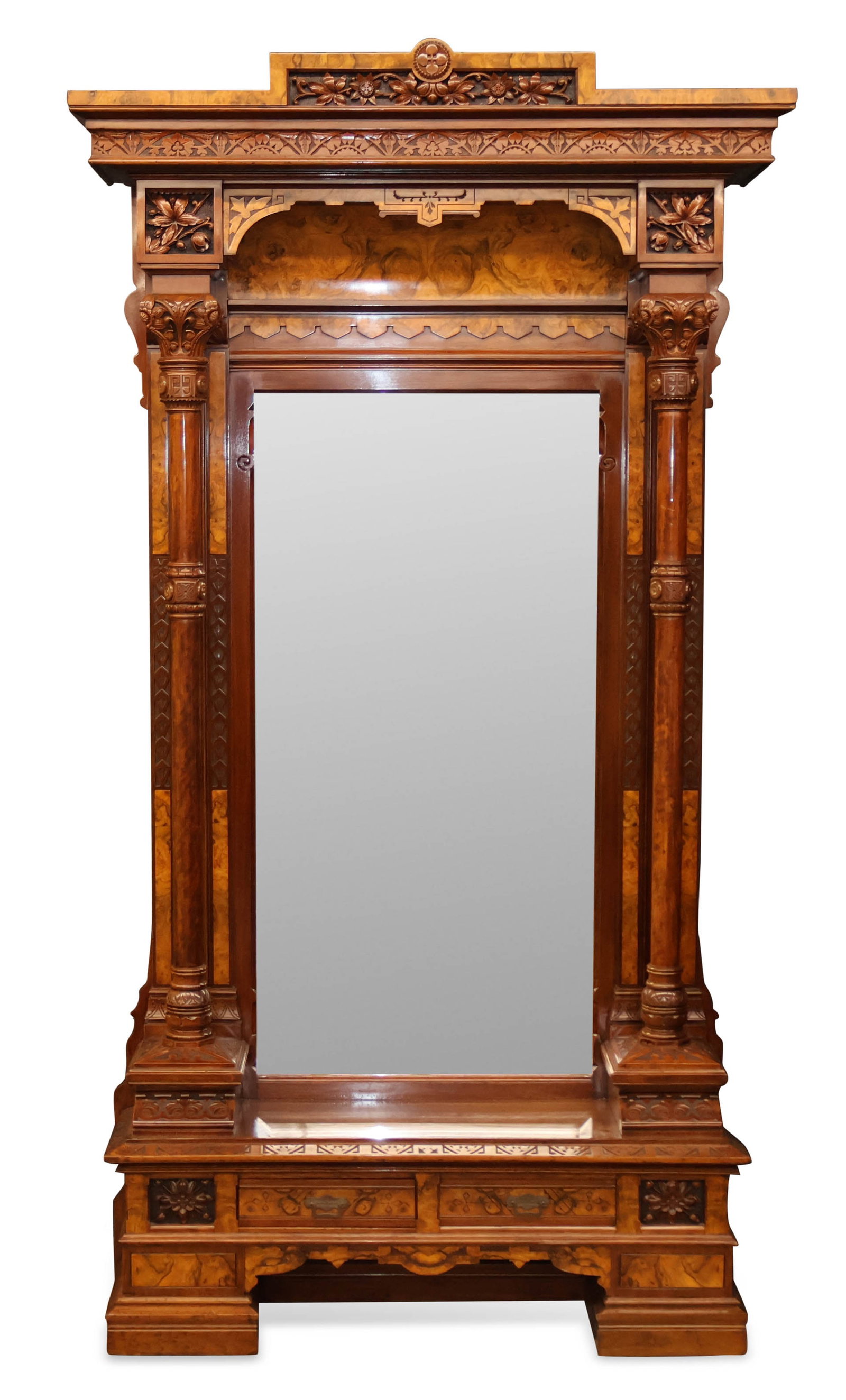 Renaissance Revival Walnut and Burlwood Pier Mirror (1 of 16)
