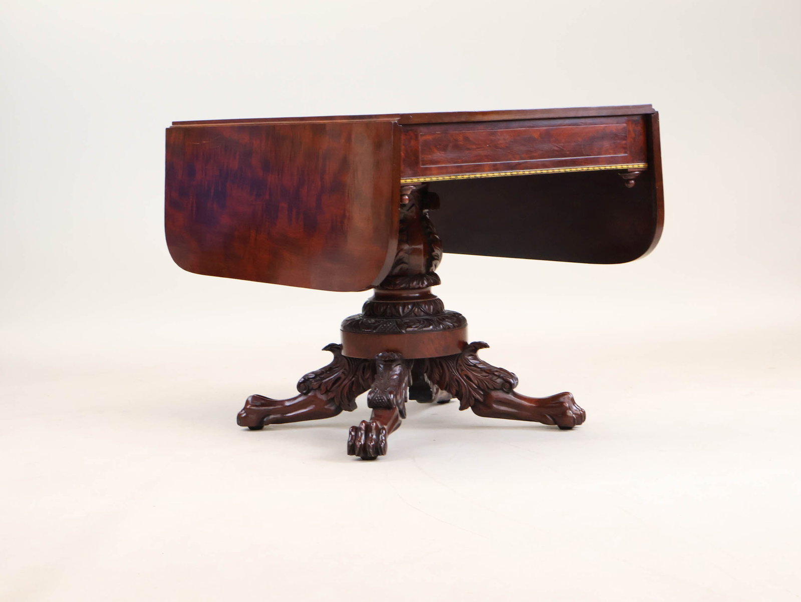 Classical Carved Mahogany Drop Leaf Table - 2