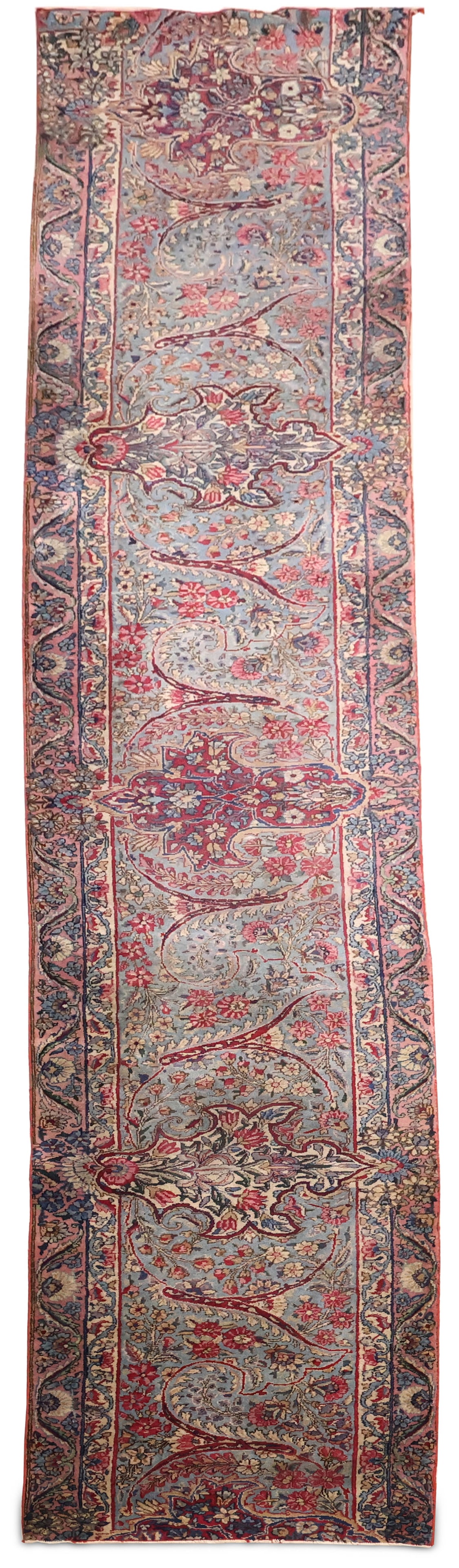 Kerman Border Fragment Runner: Kerman Border Fragment Runner Southeast Persian, c. 1930 Areas of wear, bound perimeter. 153 1/2 x 27 in. (389.9 x 68.6 cm.)