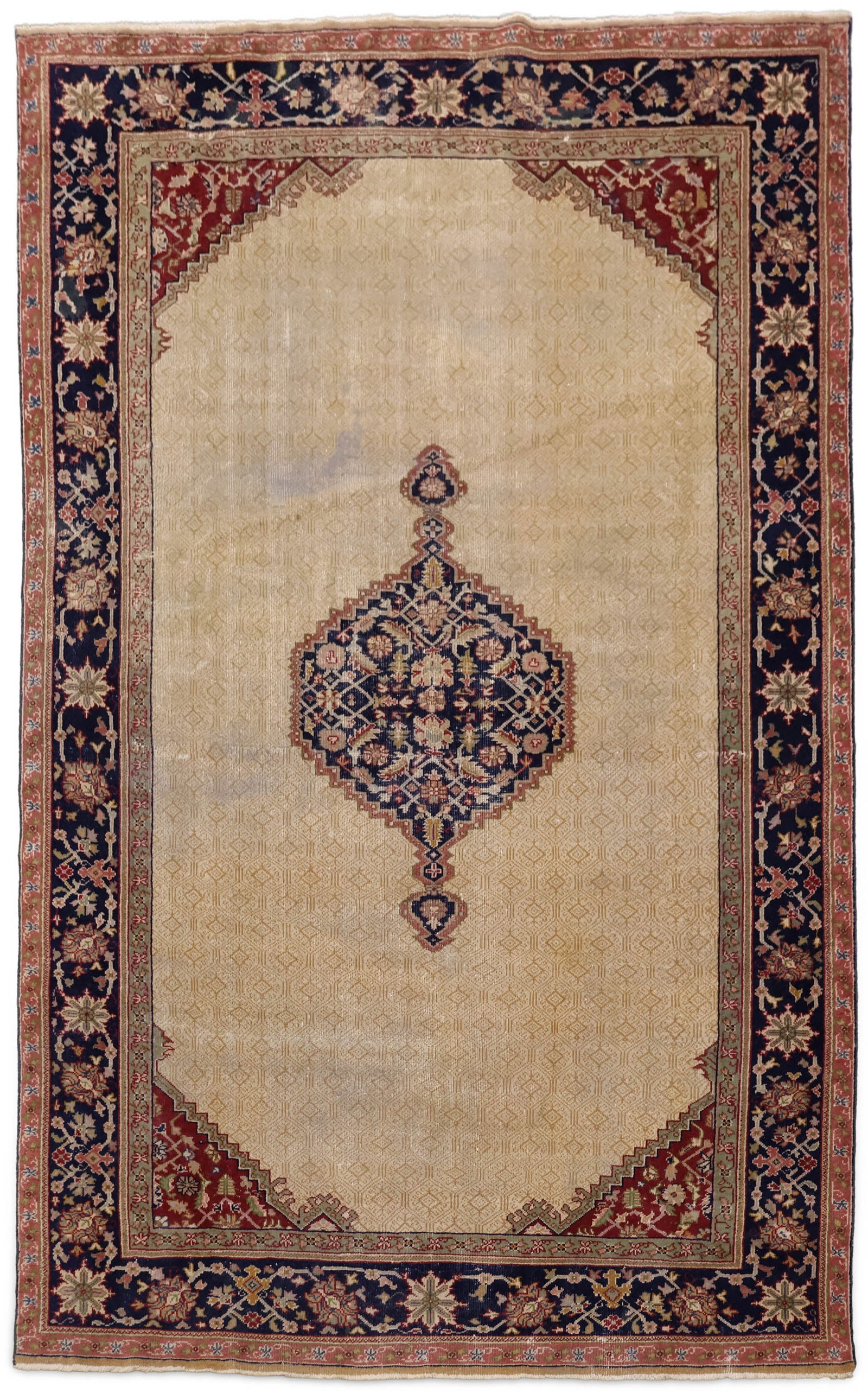 Sparta Carpet: Sparta Carpet West Turkey, mid-20th C. Areas of wear, partial sides, reselvedged, re-piled areas 87 x 132 in. (221 x 335.3 cm.)