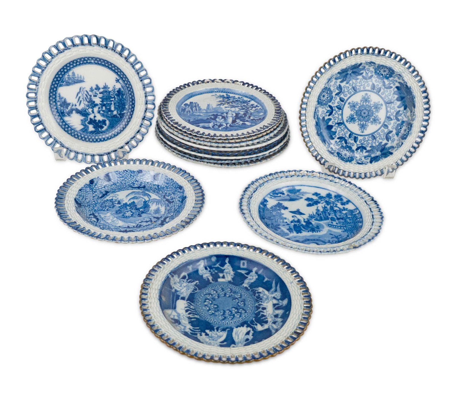 Thirteen Pearlware Reticulated Plates (1 of 14)
