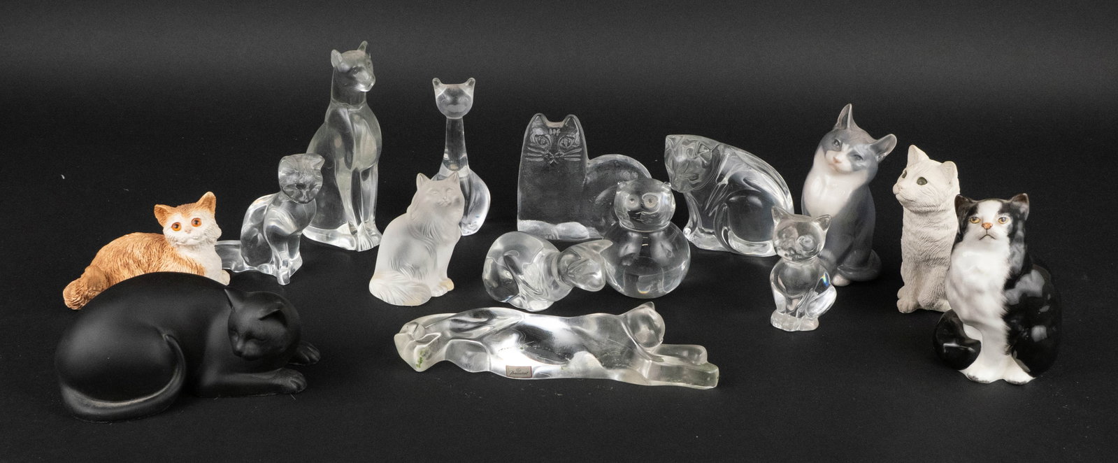 Group of Glass, Ceramic, and Composition Cat Figurines (1 of 17)