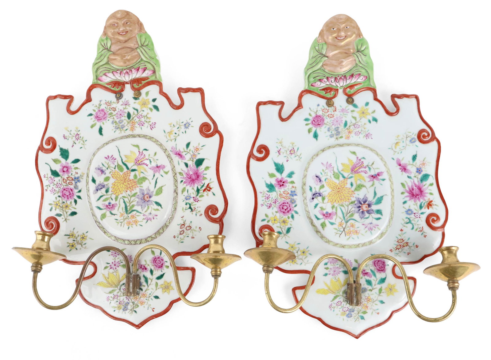 Pair of Chinese Export-Style Porcelain Wall Sconces (1 of 19)