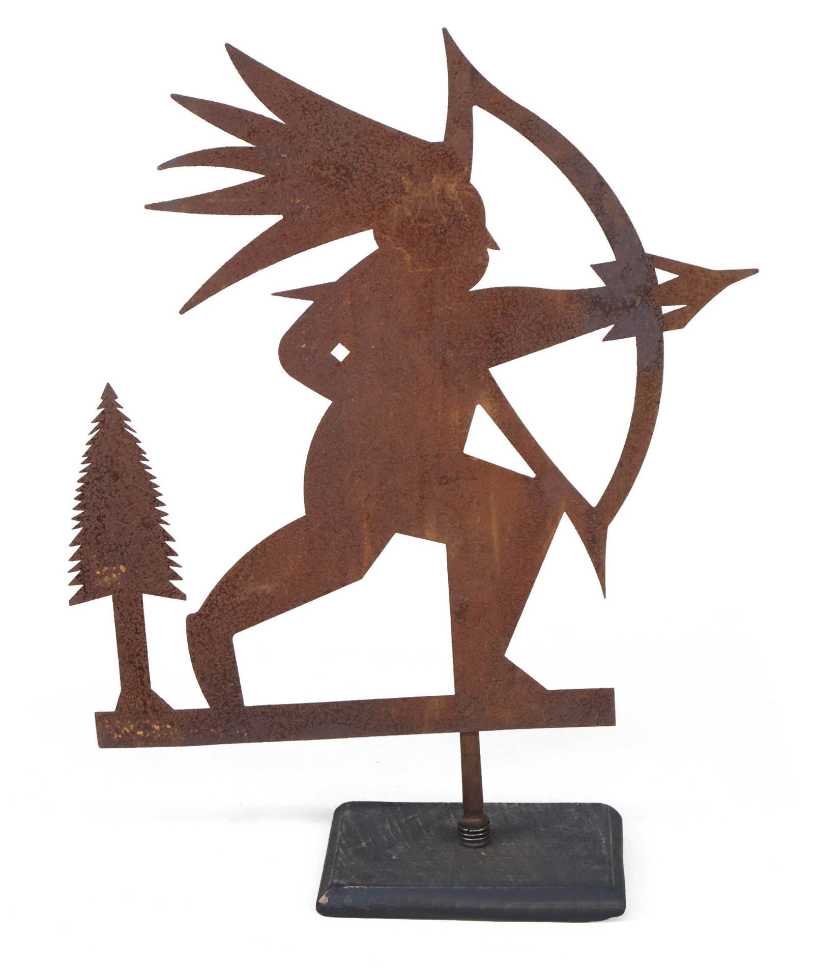 Native American Form Sheet Iron Weathervane: Native American Form Sheet Iron Weathervane American, 19th/20th C. Rust, wear. 28 x 23 1/2 x 7 3/4 in. (71.1 x 59.7 x 19.7 cm.)