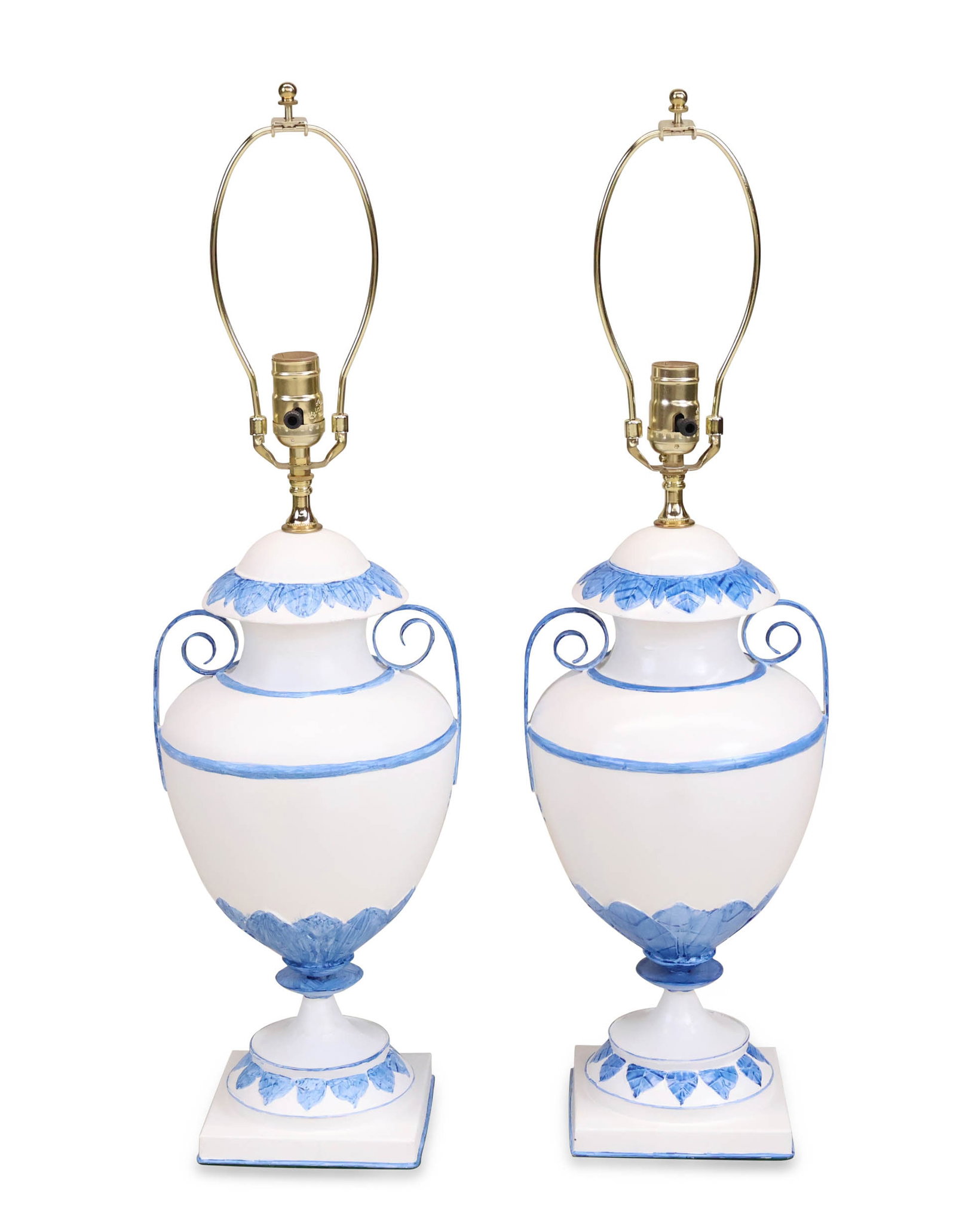 Pair of Blue and White Painted Tole Table Lamps (1 of 8)