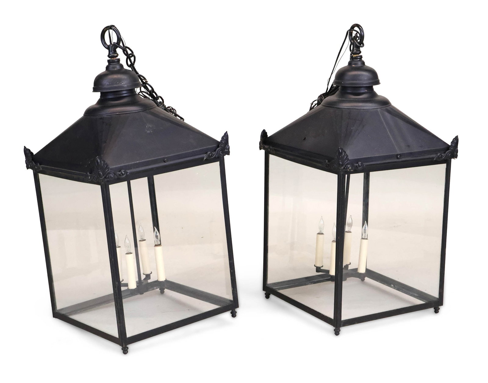 Pair of Black Painted Four Light Hanging Lanterns (1 of 13)