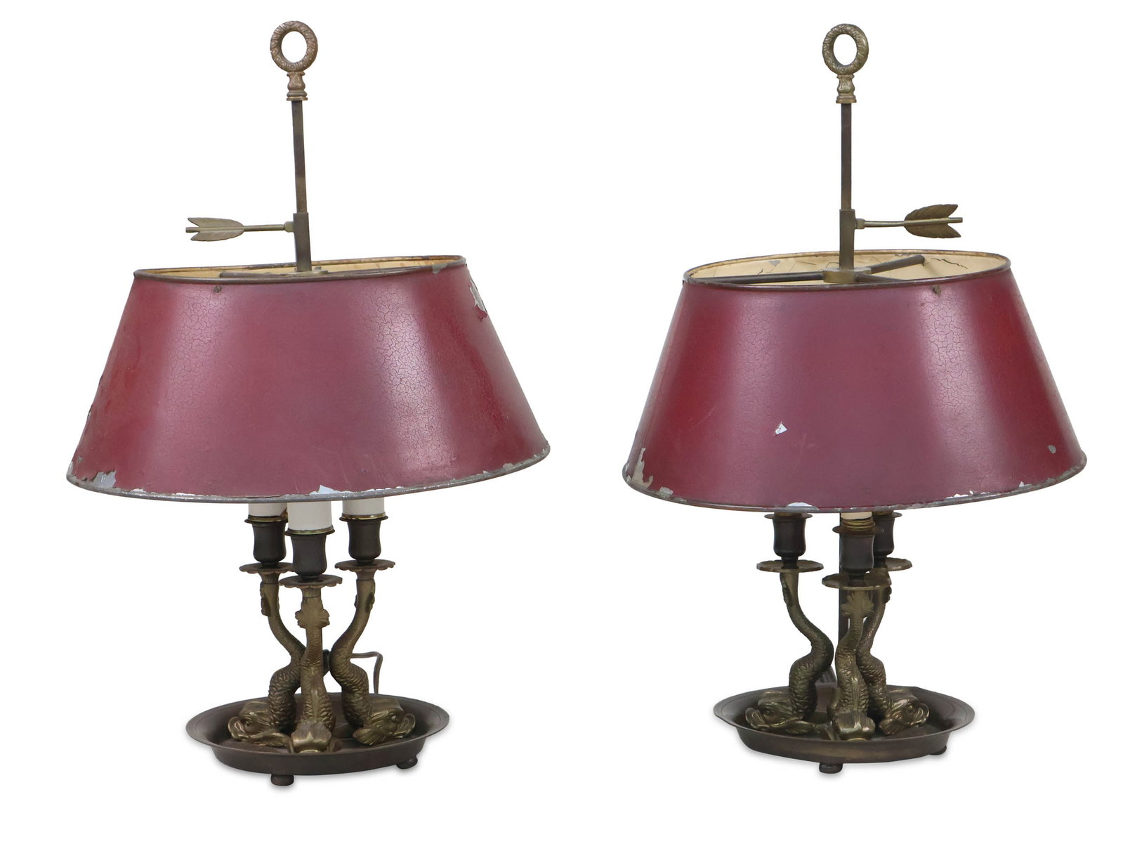 Pair of Charles X Style Bouillotte Lamps: Pair of Charles X Style Bouillotte Lamps French 19th/20th C. Provenance: Property from the Contents of Ellistan, Somerset Hills, NJ Approx 22 x 14 in. (55.9 x 35.6 cm.)