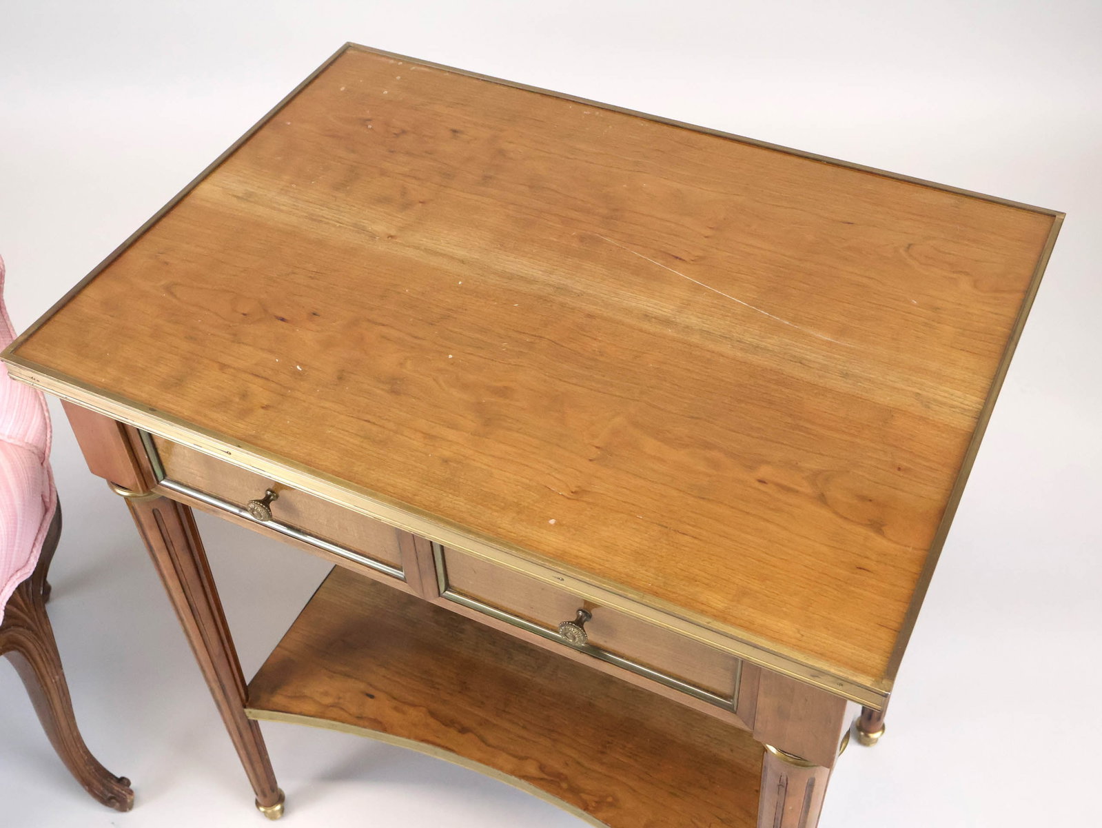 Neoclassical Style Brass Mounted Walnut Side Table - 11