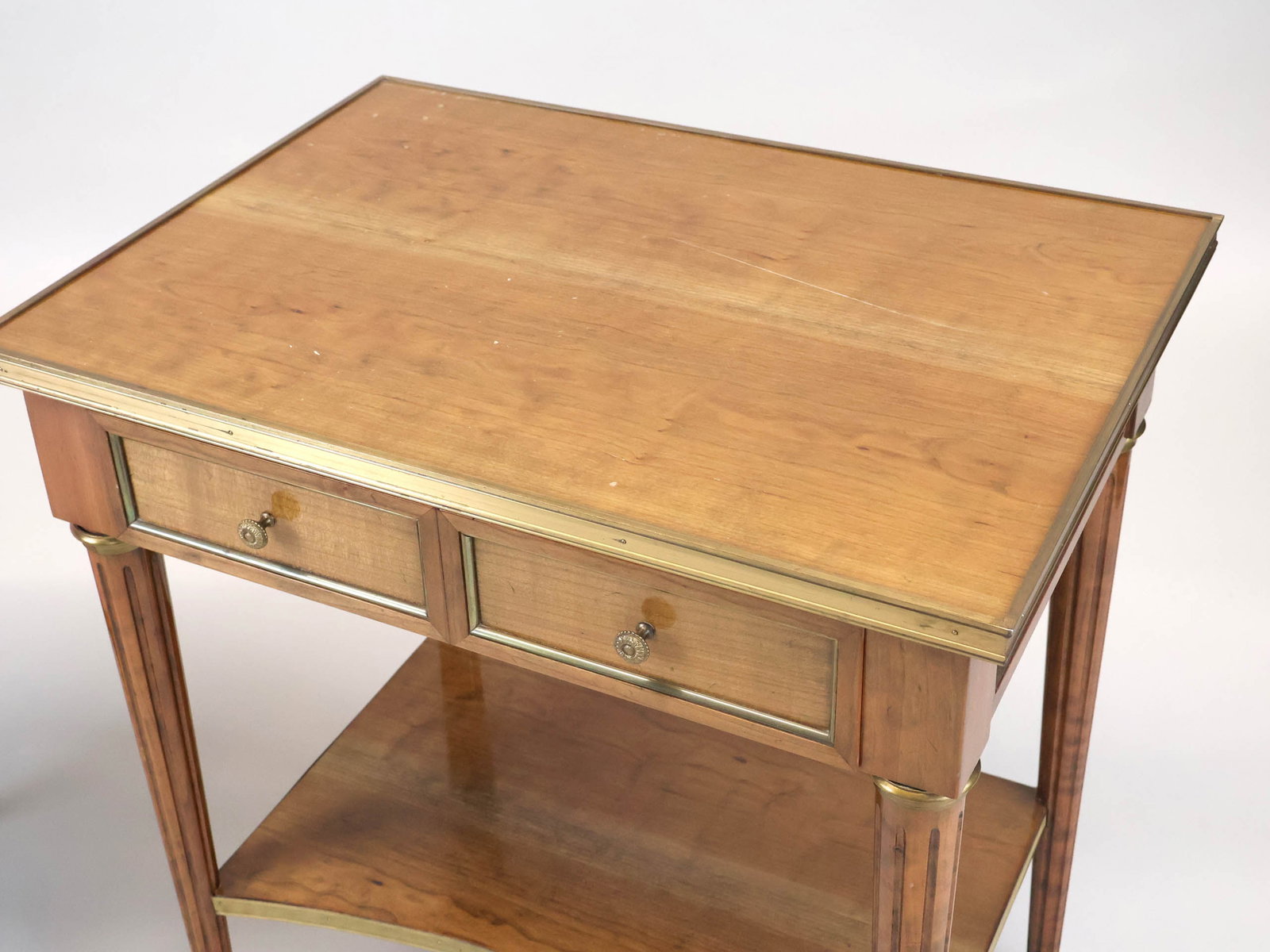 Neoclassical Style Brass Mounted Walnut Side Table - 8