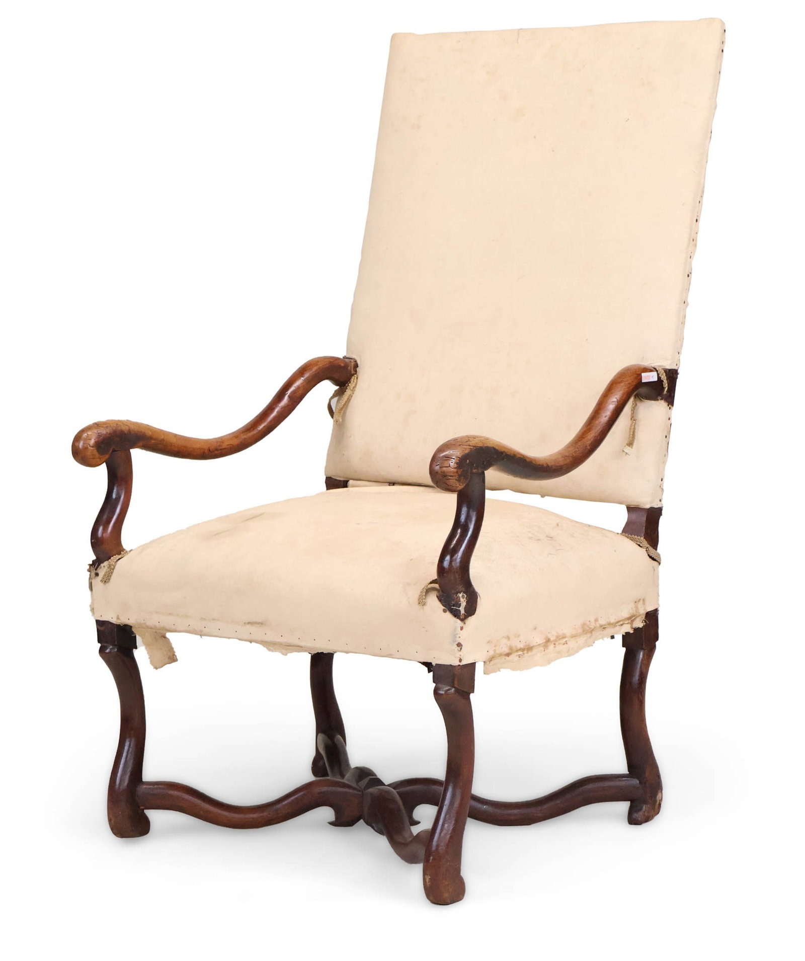Louis XIV Fruitwood Fauteuil: Louis XIV Fruitwood Fauteuil French, 18th C. Lacking upholstery, surface distress and wear. 45 1/2 x 26 1/4 x 24 1/2 in. (115.6 x 66.7 x 62.2 cm.)