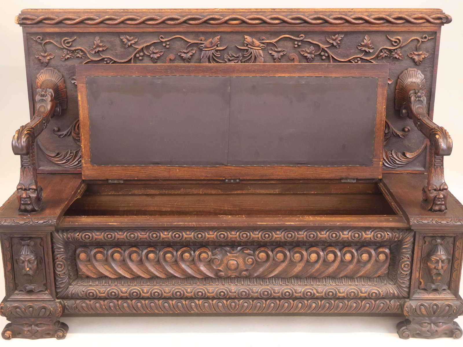 Baroque Style Carved Oak Settee - 14