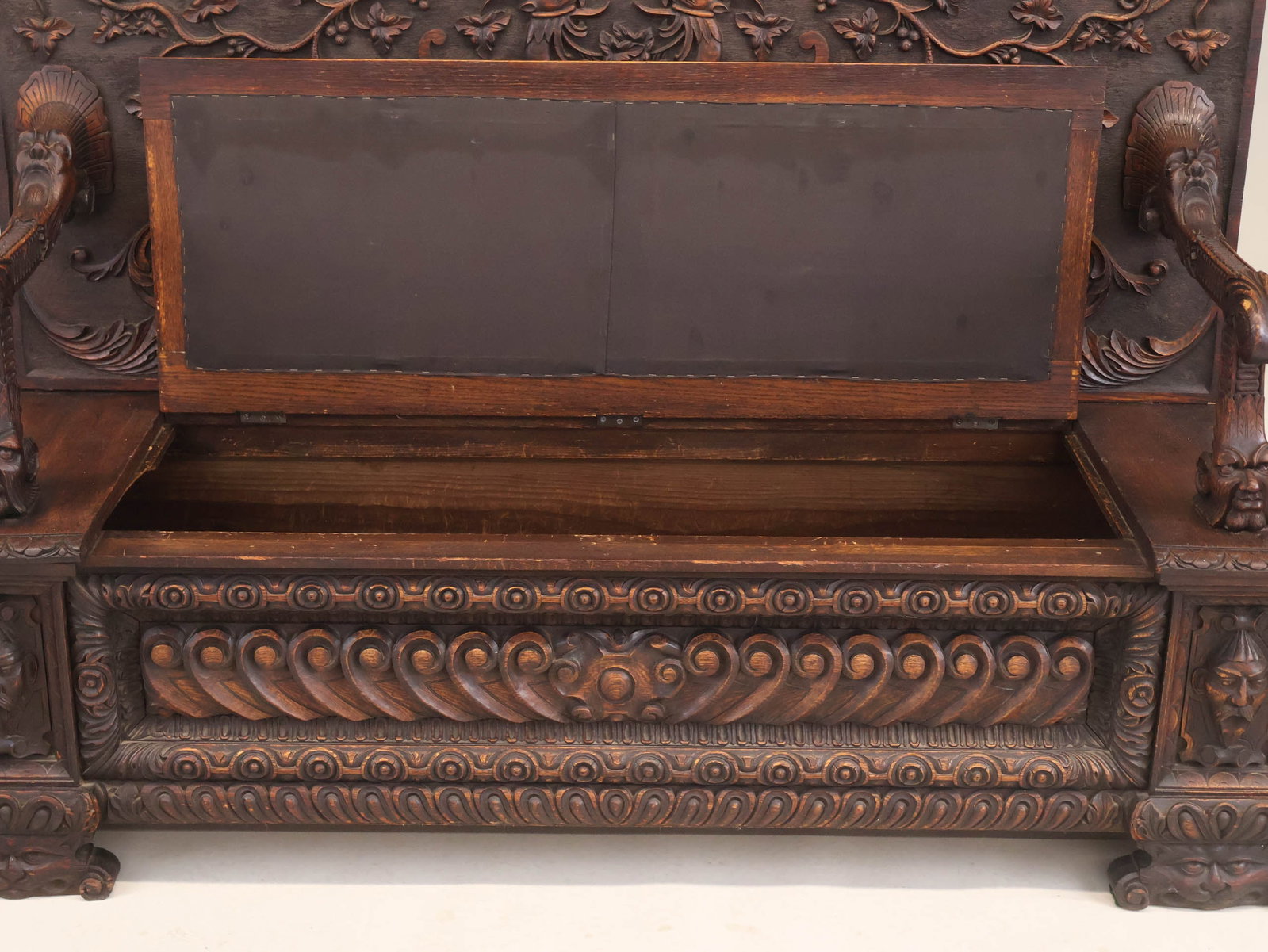 Baroque Style Carved Oak Settee - 15
