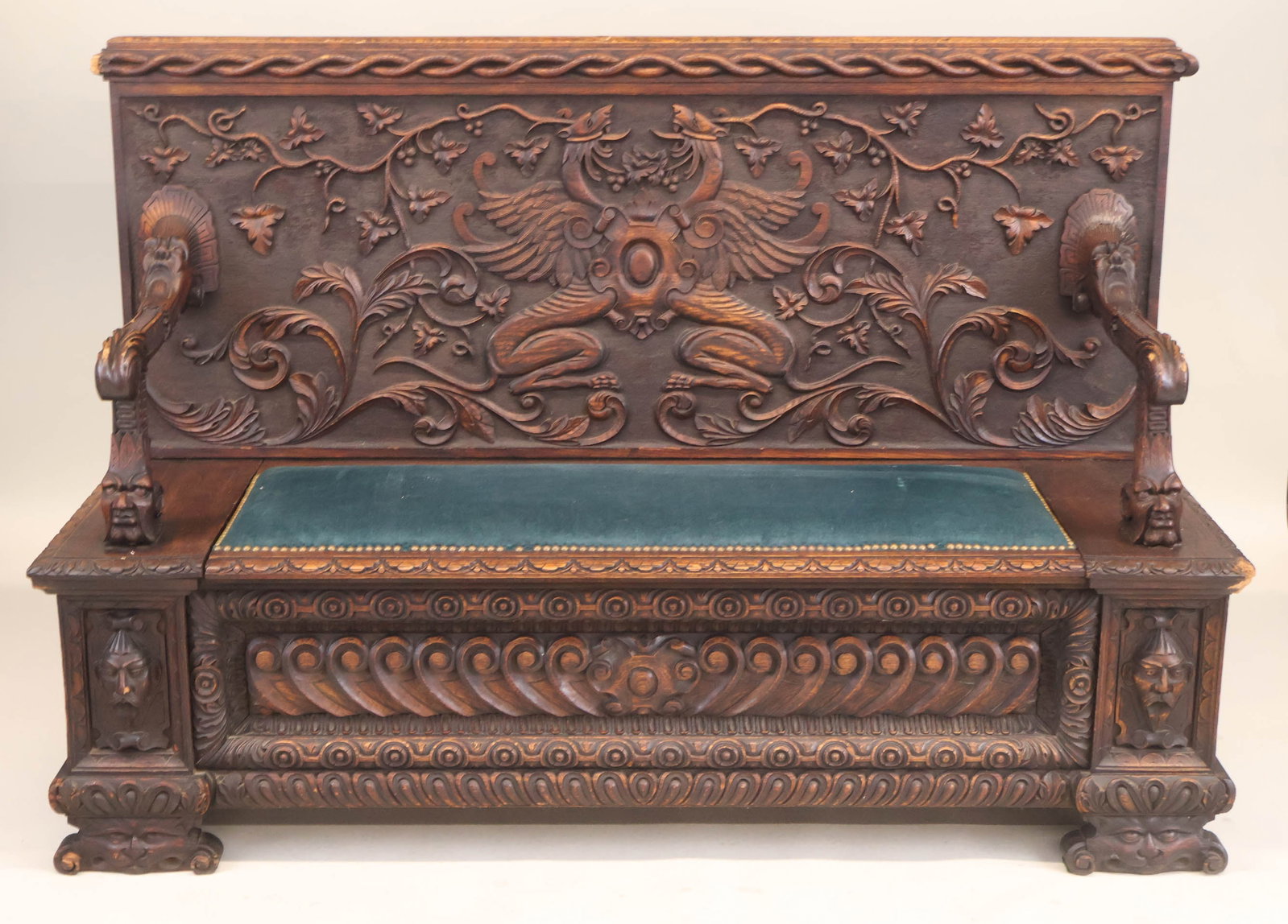 Baroque Style Carved Oak Settee - 2