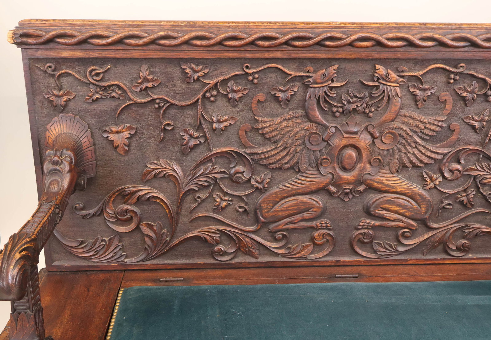 Baroque Style Carved Oak Settee - 6
