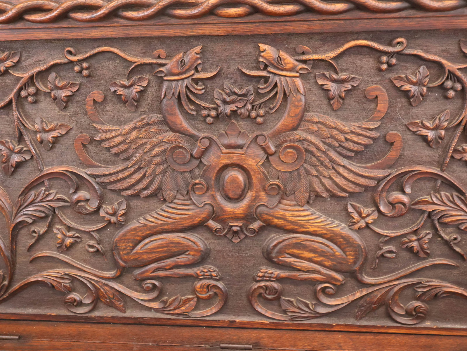 Baroque Style Carved Oak Settee - 8