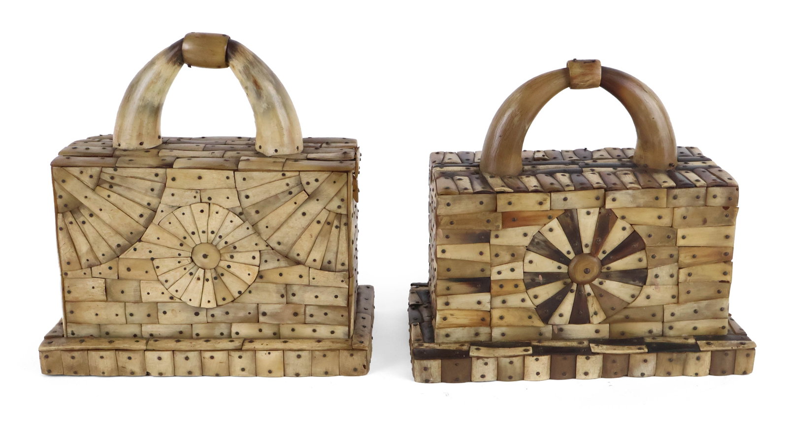 Two Similar Cow Horn Mounted and Inlaid Doorstops (1 of 10)