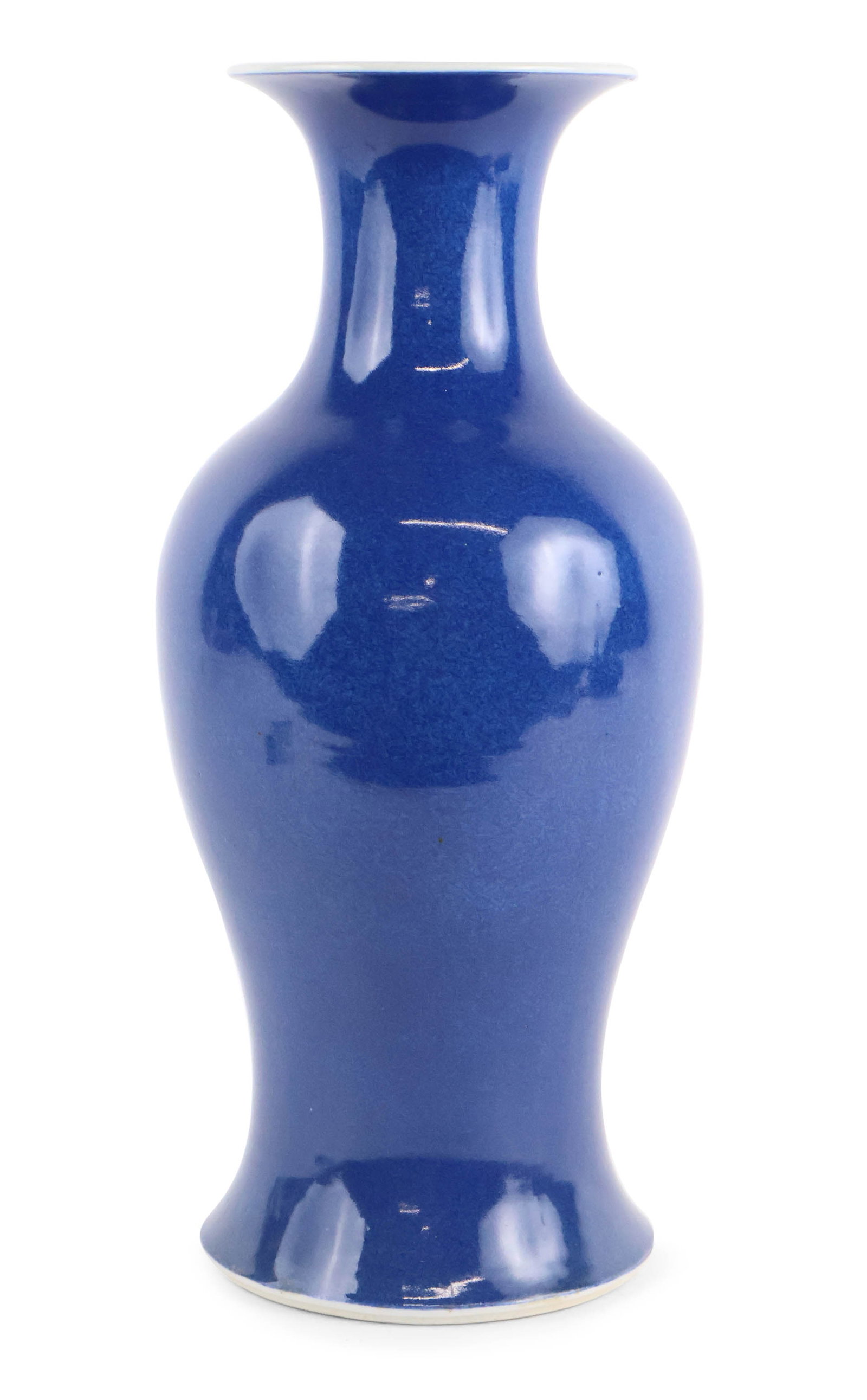 Chinese Blue Monochrome Porcelain Vase: Chinese Blue Monochrome Porcelain Vase Qing Dynasty, double ring underneath. 15 1/2 in. (39.4 cm.)