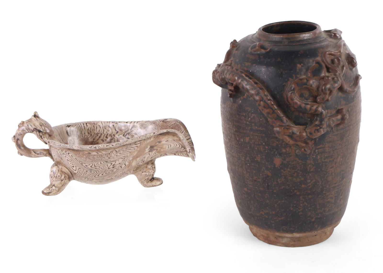 Two Antique Pottery Vases: Two Antique Pottery Vases Possibly Tang Dynasty. Tallest: 9 in. (22.9 cm.)