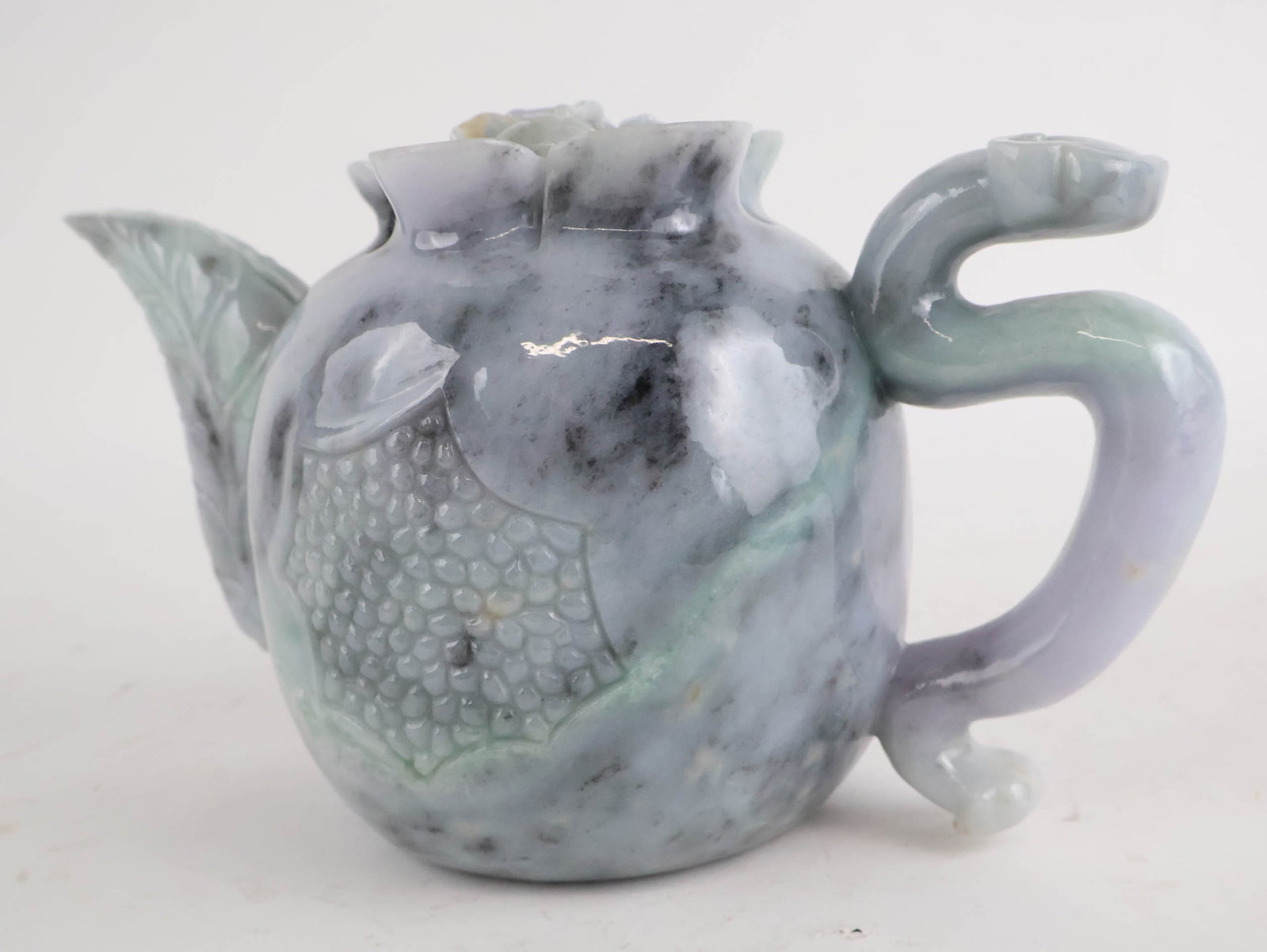 Chinese Carved Jadeite Teapot - 10
