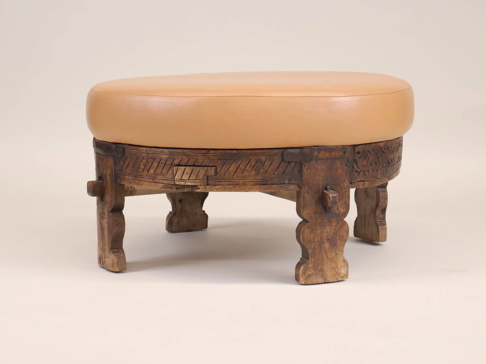 Indian Chakki Table, Fitted as an Ottoman - 2