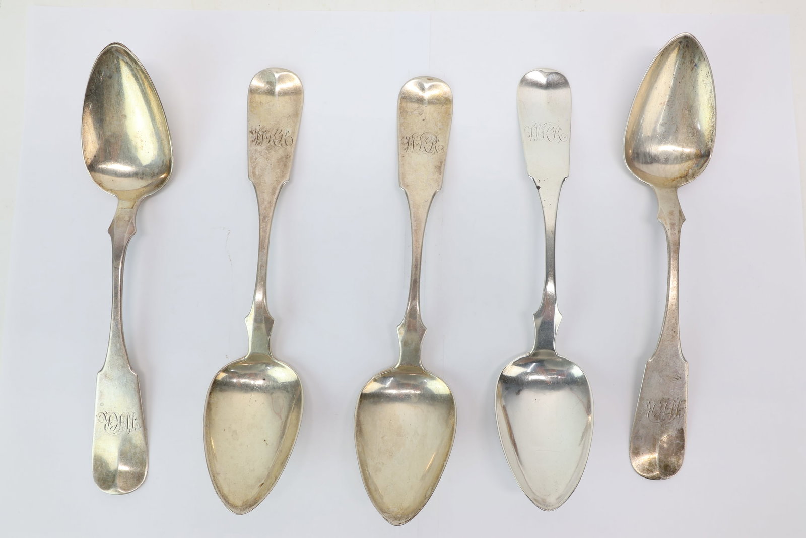 Set of Five Coin Silver Monogrammed Stuffing Spoons (1 of 8)