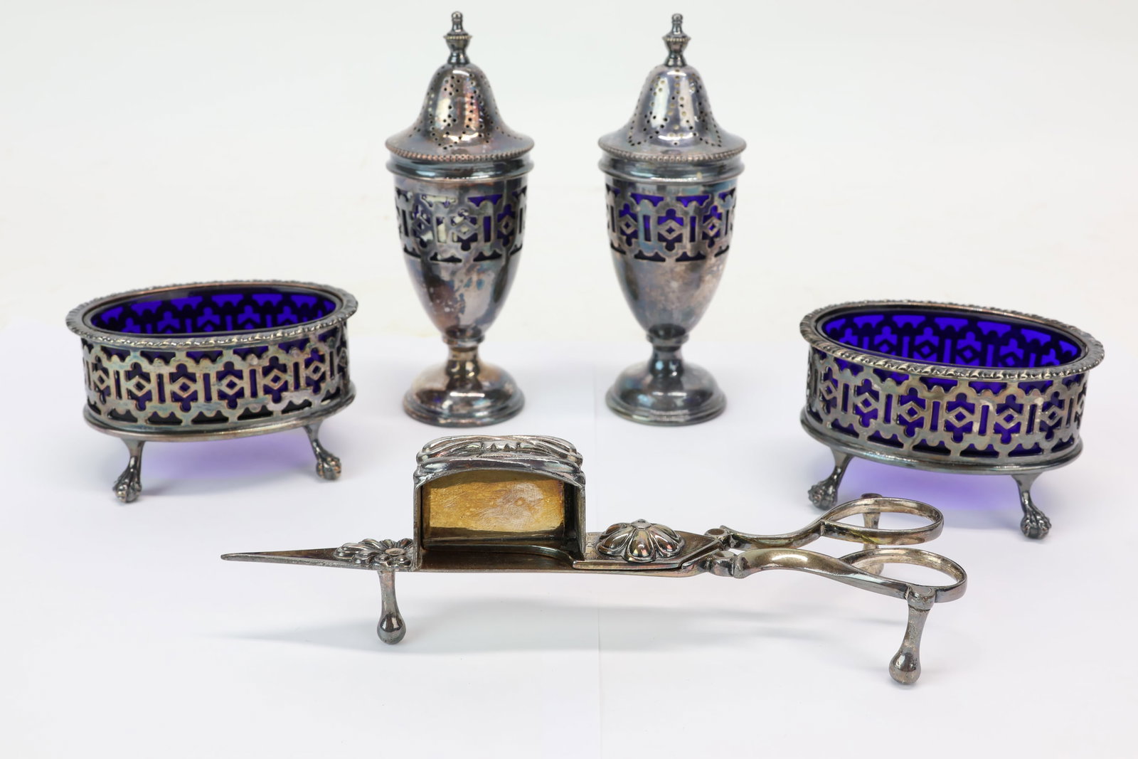 Pair of Cobalt Lined Silver Plated Master Salts (1 of 11)