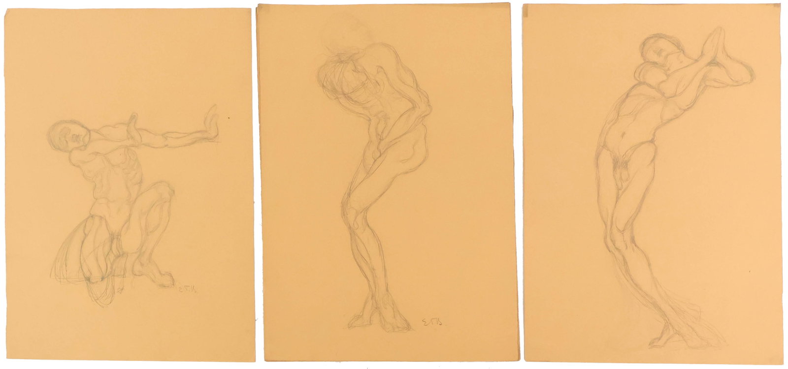 Eleven Unframed Sketches of Figures, Pencil on Paper: Eleven Unframed Sketches of Figures Pencil on Paper Some initialed E.T.U. 19 1/4 x 12 3/4 in. (48.9 x 32.4 cm.)