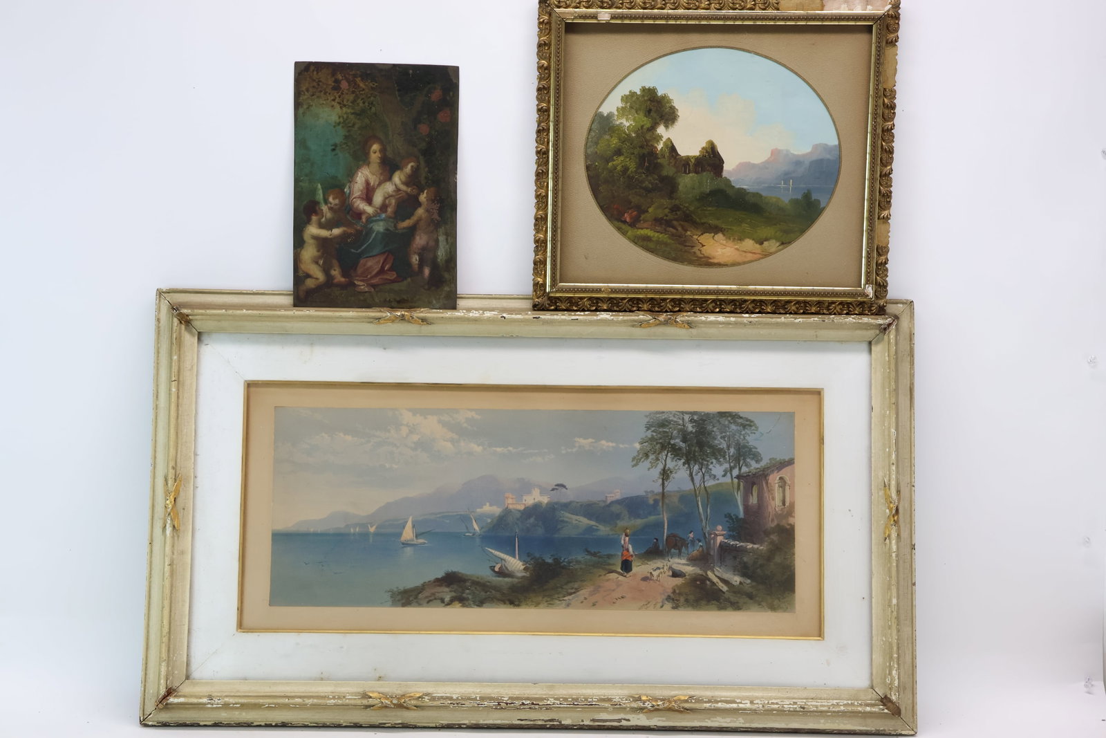 Antique Oil Painting of Continental Home on Riverbank (1 of 18)