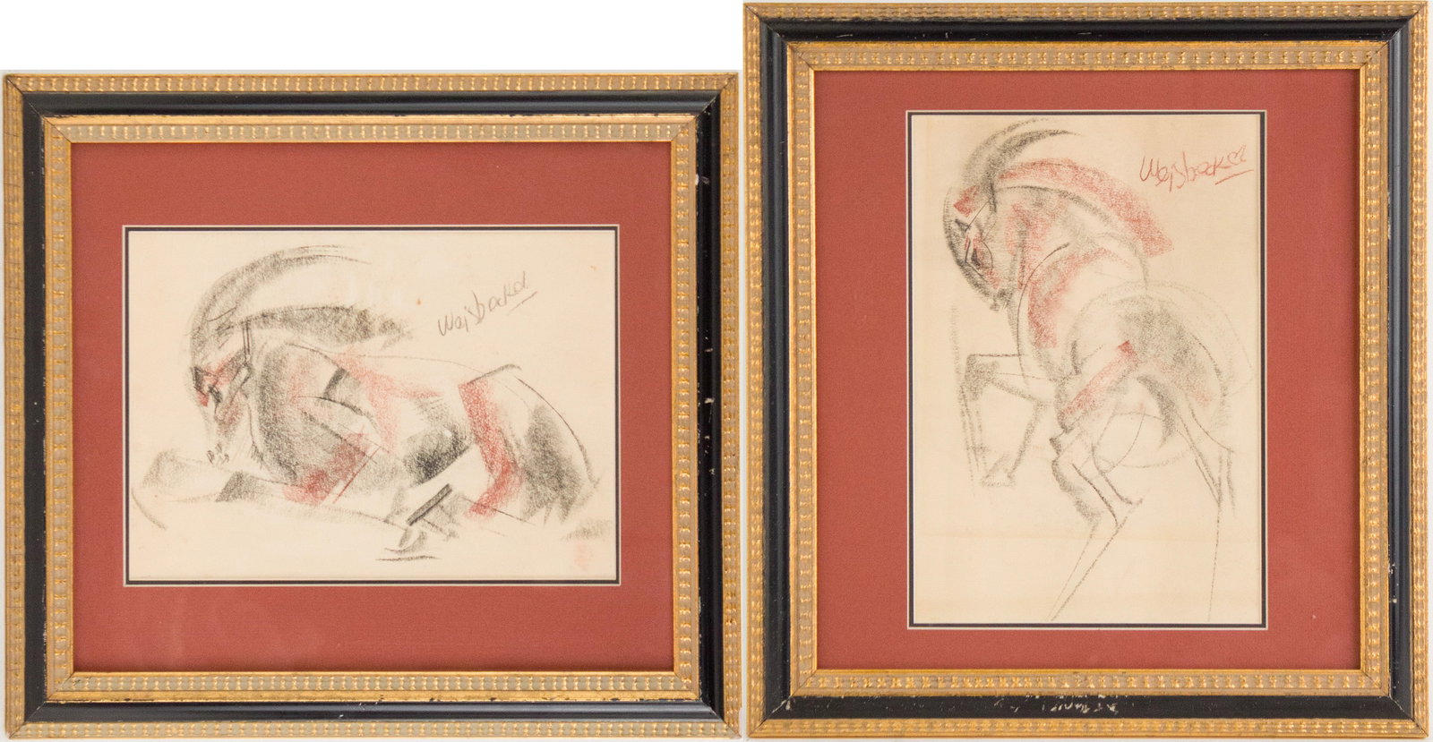 Weisbecker, Two Abstract Horses, Chalk and Charcoal on Paper: Weisbecker Two Abstract Horses Chalk and Charcoal on Paper Both signed "Weisbecker". Sight: 11 1/4 x 7 1/2 in. (28.6 x 19.1 cm.), Frame: 16 1/4 x 14 3/4 in. (41.3 x 37.5 cm.)