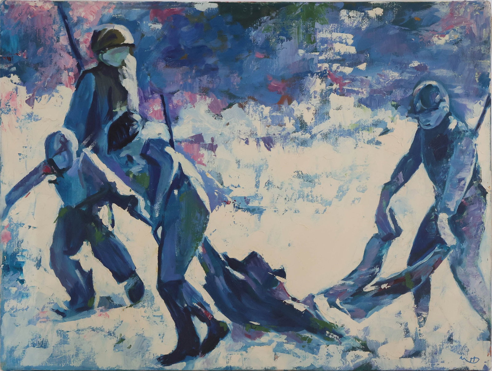 Monroe David Donsker, Carrying the Wounded, Oil on Canvas: Monroe David Donsker Carrying the Wounded Oil on Canvas Signed verso, dated 1968. Donsker is a world-famous mathematician, colleague and friend of the owner's father, both of who were talented