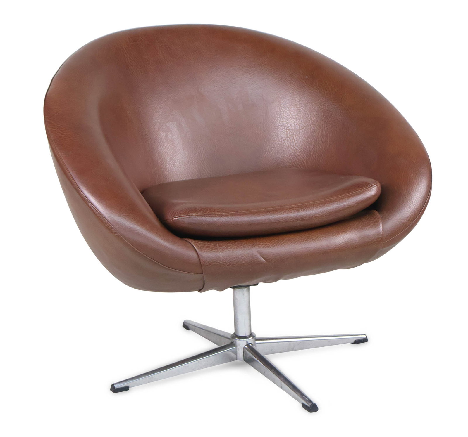 Overman Style Brown Leather Swivel Chair: Overman Style Brown Leather Swivel Chair Possibly Swedish, 20th C. Seat: 18 in. (45.7 cm.), Crest: 20 1/2 in. (52.1 cm.)